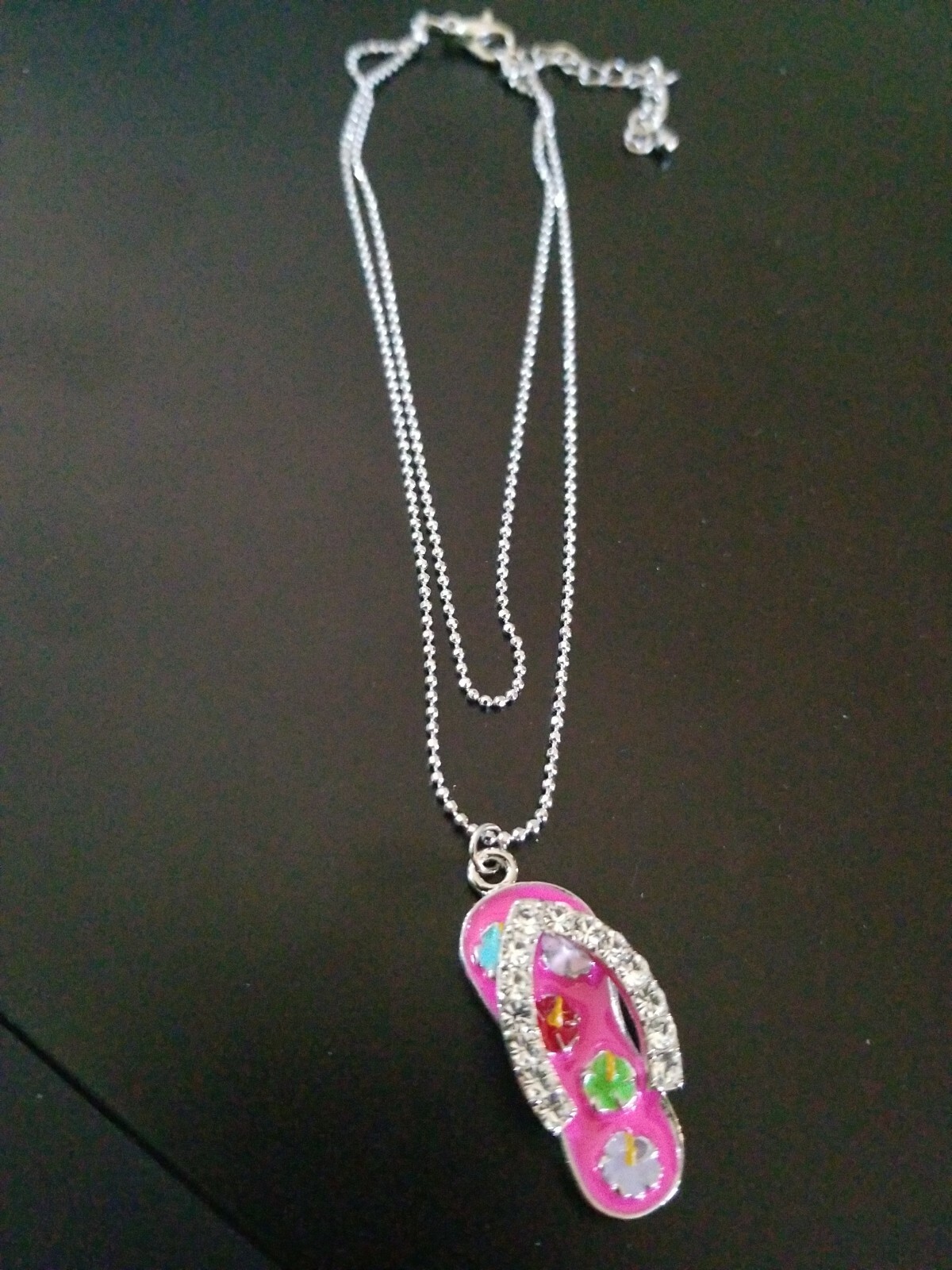 Pink Enamel Crystal Flip Flop and flower Ankle Bracelet New