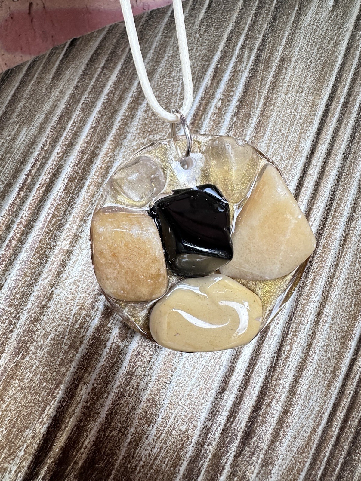 Large Pendant Agate And Calcite Necklace Handmade Gemstones OOAK 4273 R