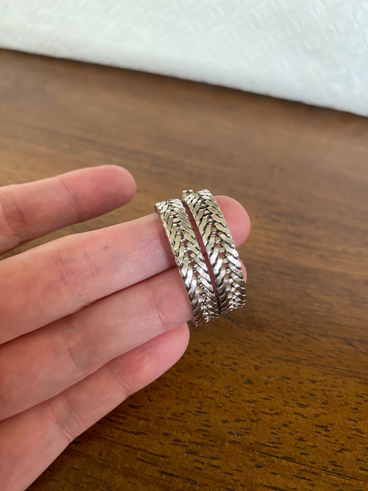 Silver Tone Chain Wrap 1.25″ Hoop Earrings Flexible Pierced