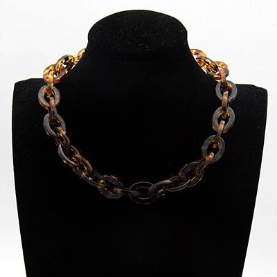Bohemian Tortoise Shell Acrylic Resin Chain Link Necklace Leopard Print Penda…