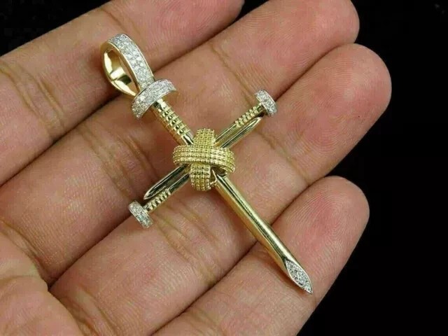 2.10Ct Round Cut Simulated Diamond Cross Shape Pendant In 14K Yellow Gold Plated