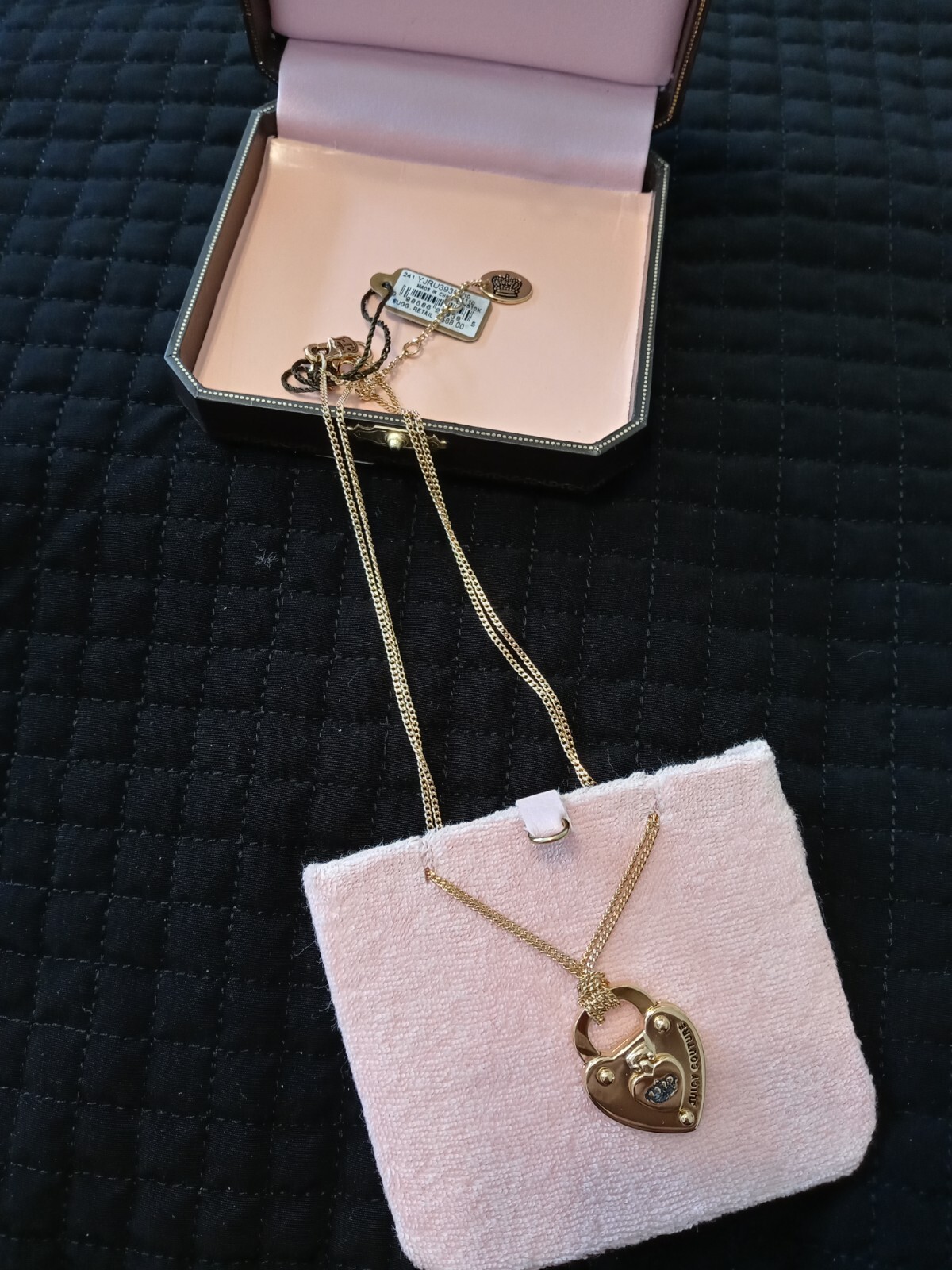 Vintage Juicy Couture Dual Strand Gold Plated Heart Padlock Necklace New in Box