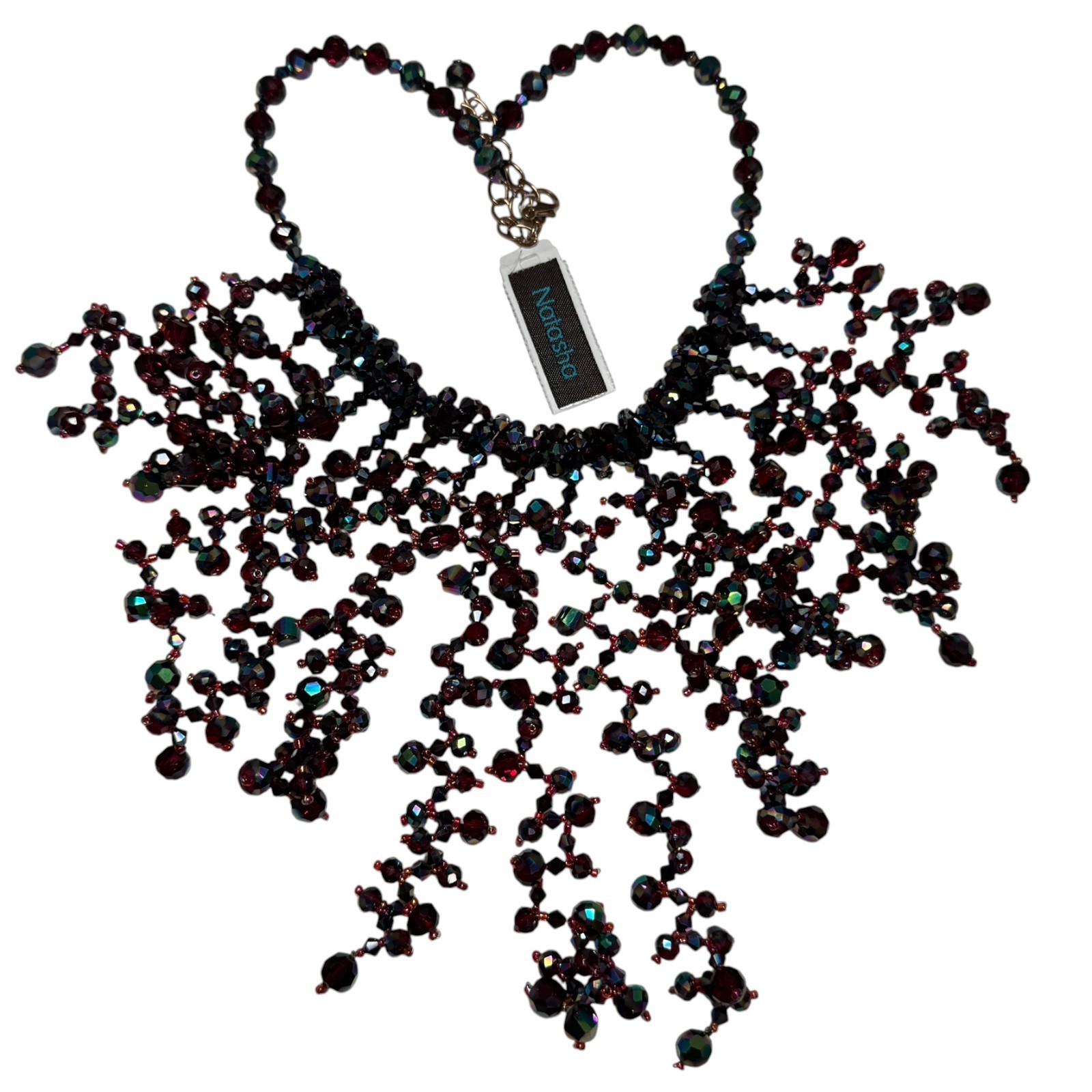 New NATASHA Beaded Bib Necklace – Garnet Red Aurora Borealis Glass Crystals