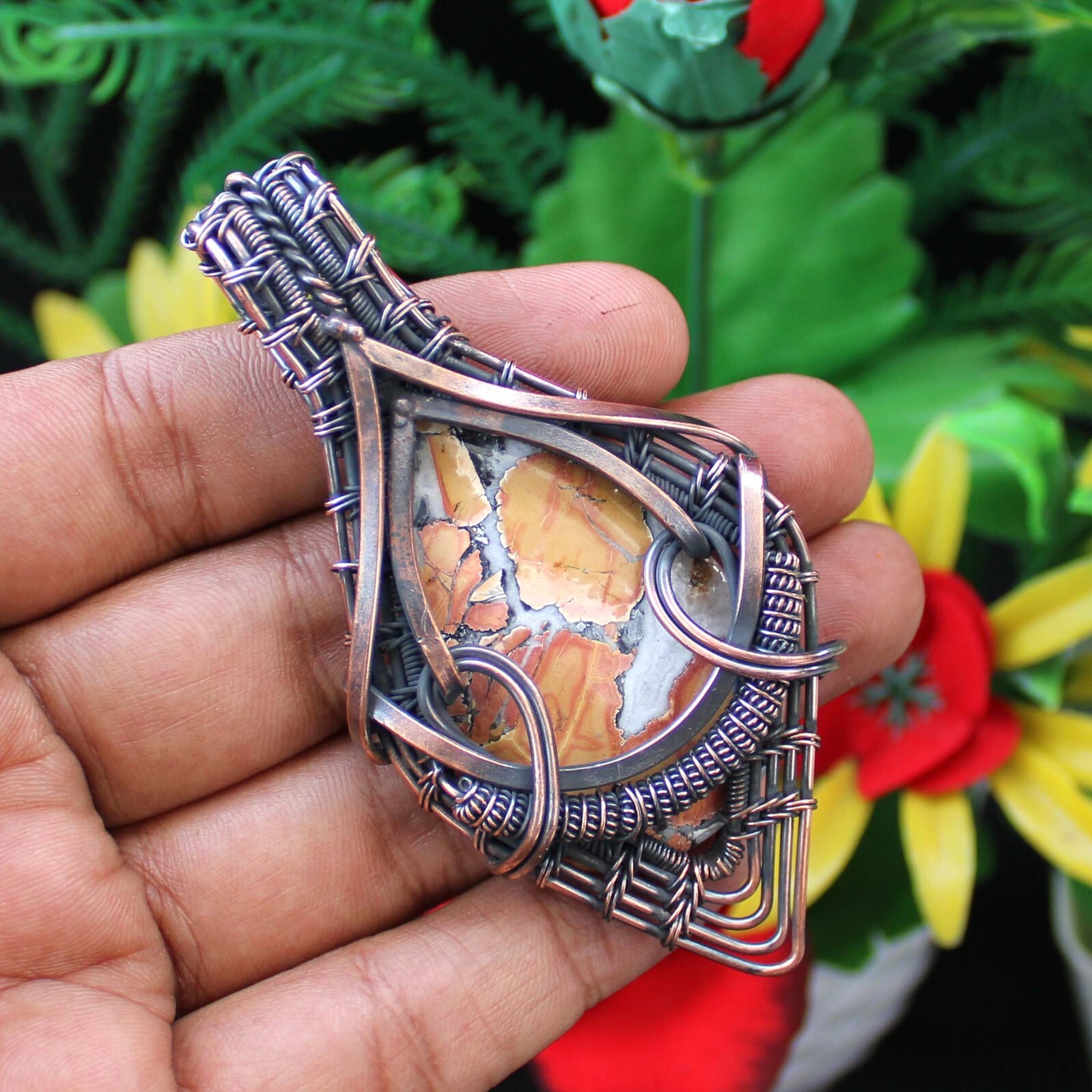 Maligano Jasper Pendant Copper Wire Wrapped Pendant Birthday Gift For Girlfriend