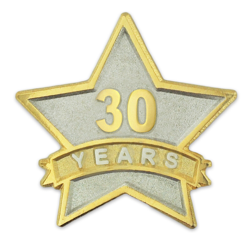 PinMart’s 30 Year Service Award Star Corporate Recognition Dual Plated Lapel Pin