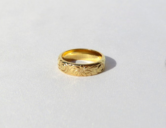 Thick Gold Ring, Gold Ring, Floral Ring, Vintage Ring, Wedding Band, Gold Floral