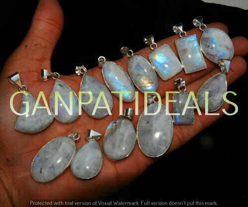 Moonstone Gemstone 5pcs Wholesale Pendant Lots 925 Silver Plated Ethnic Jewelry