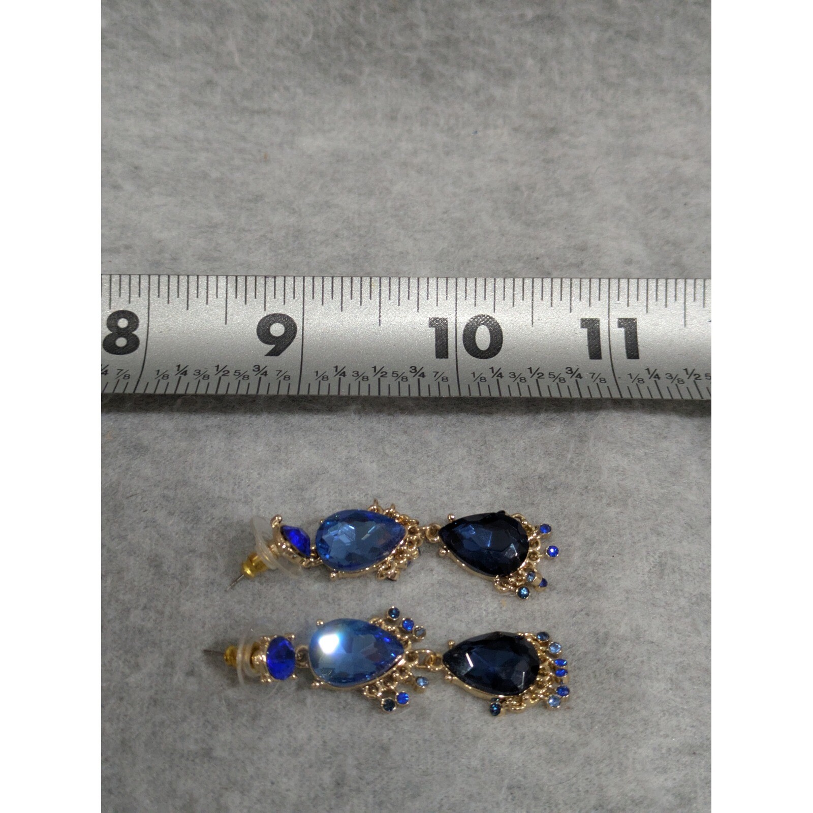 Sapphire Earring Gold Tone Faceted Classic Pretty Dangle Drop Stud Earrings