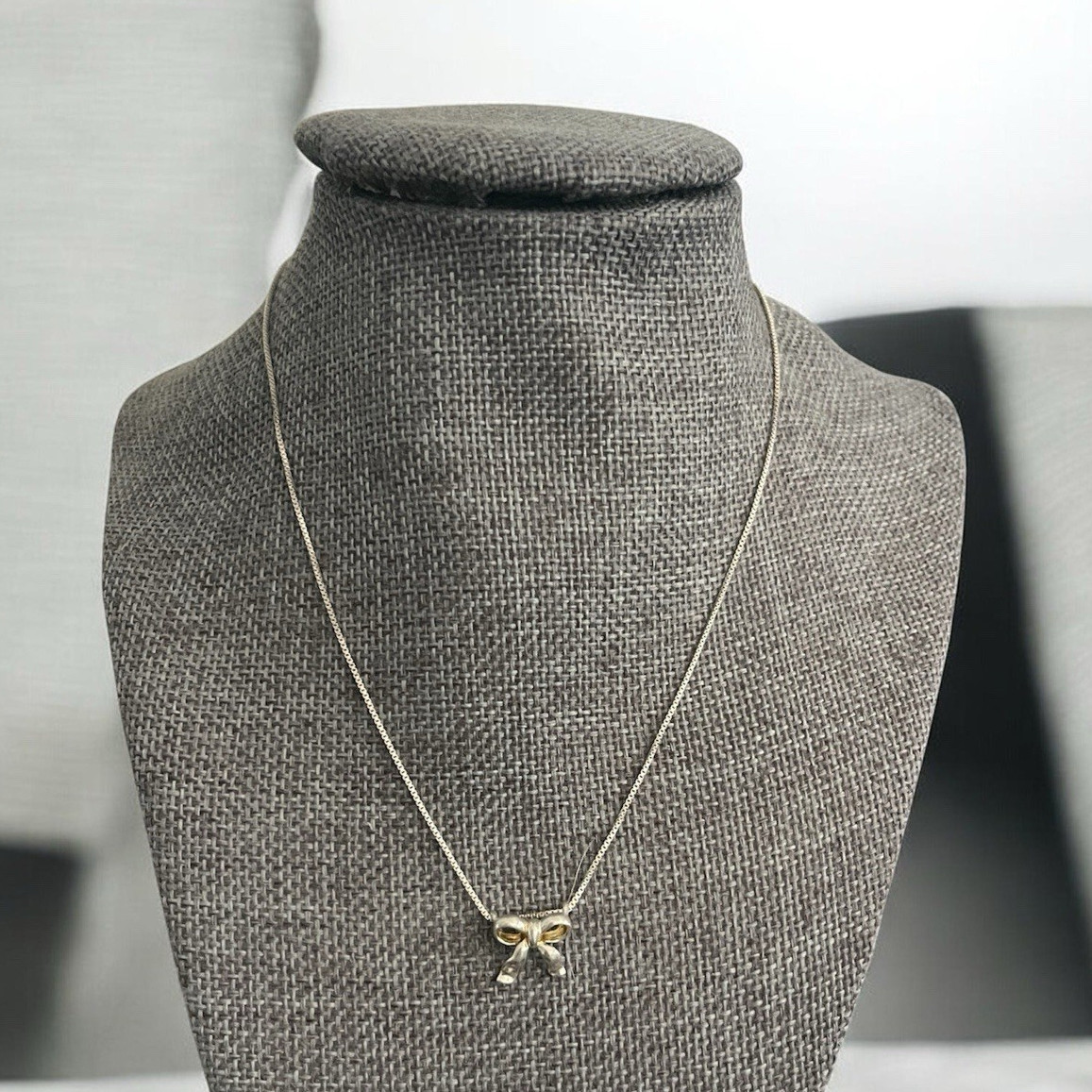 925 Sterling Silver Bow Charm Pendant Necklace Box Chain JCM Signed