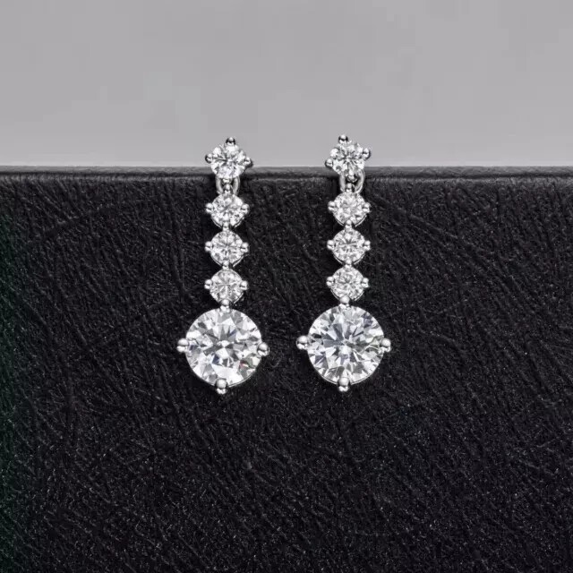 2Ct Round Cut Simulated Diamond Drop Dangle Earrings 14k White Gold Plated