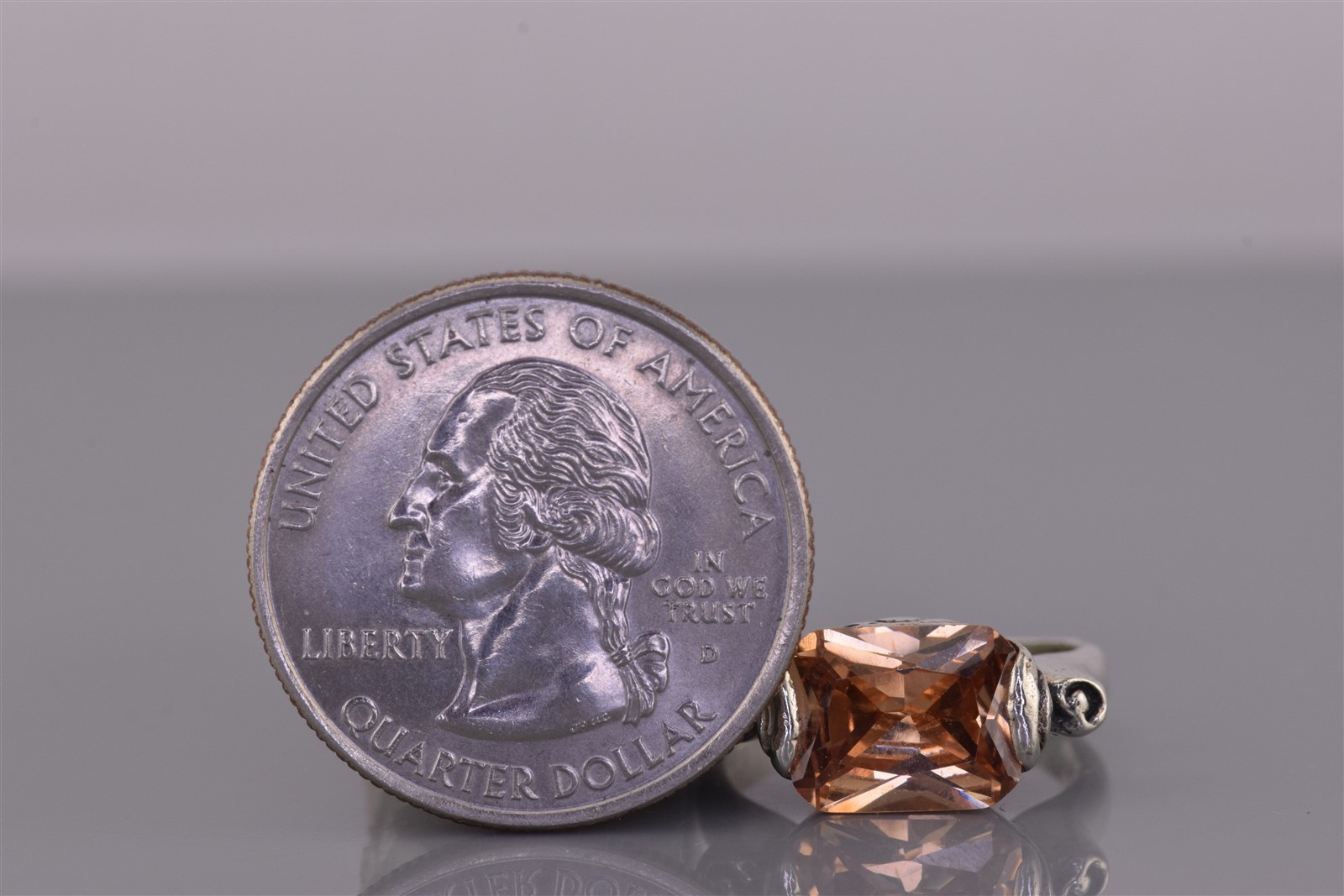 Sterling Silver Orange Radiant Cubic Zirconia Dotted Bezel Band Ring 925 Sz: 5