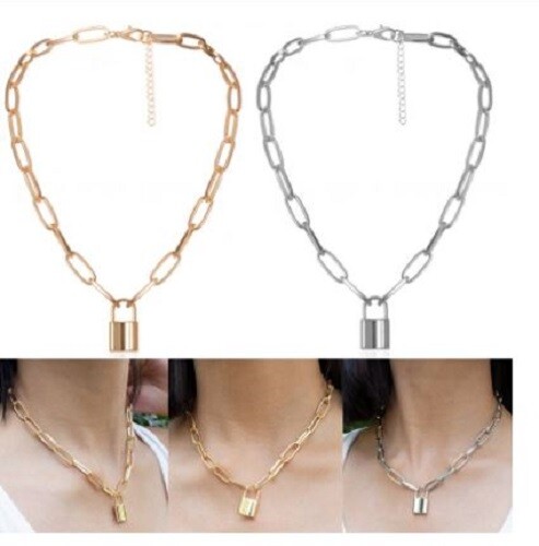New Lock Pendant Necklace Padlock Charms Large Chain Unisex Punk Hiphop Jewelry