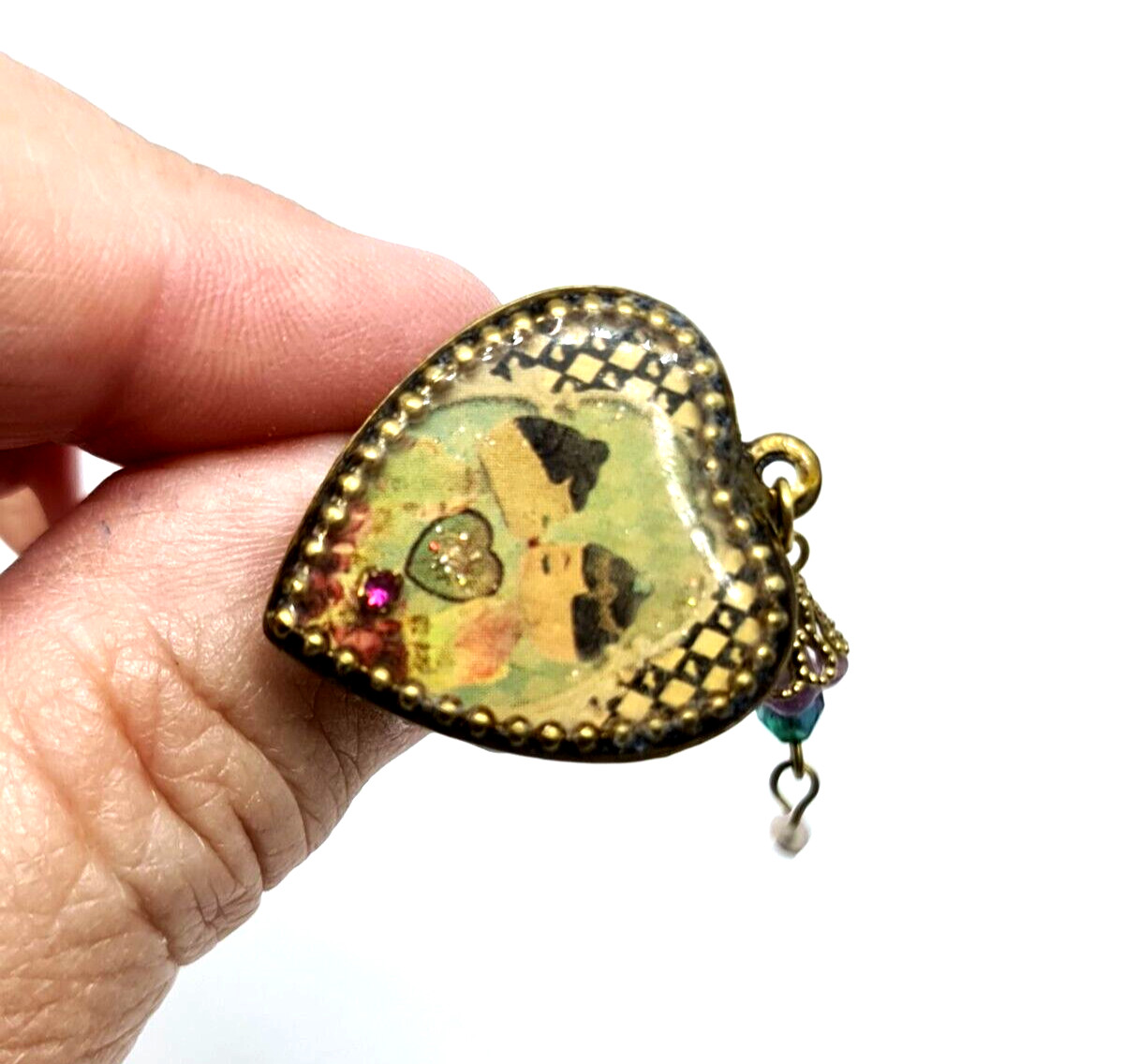 Michal Negrin Ring Colored Crystals Heart-Shaped Adjustable Ring #423#