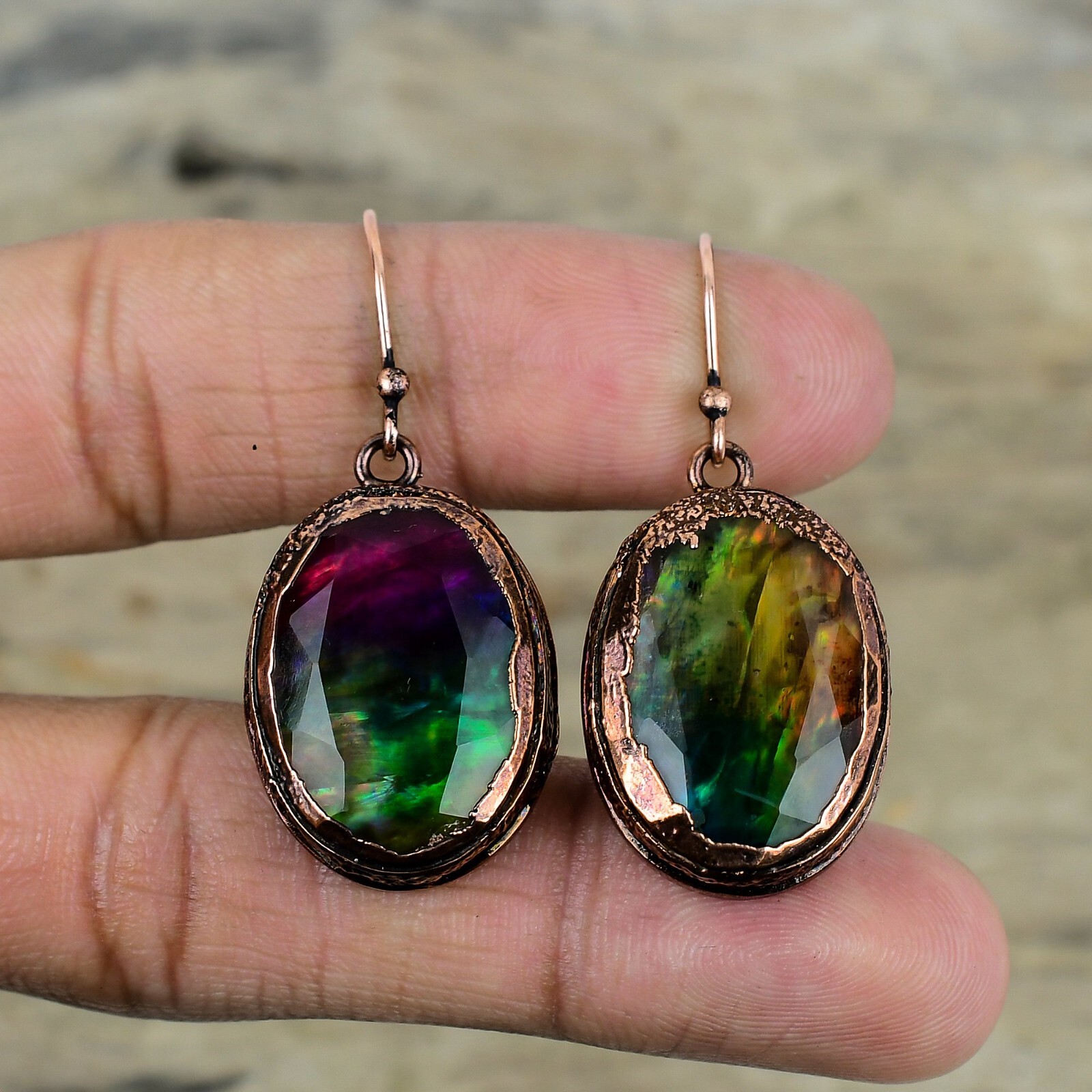 Ammolite Jewelry Copper Friend Gift Electroformed Drop/Dangle Earrings 1.85″