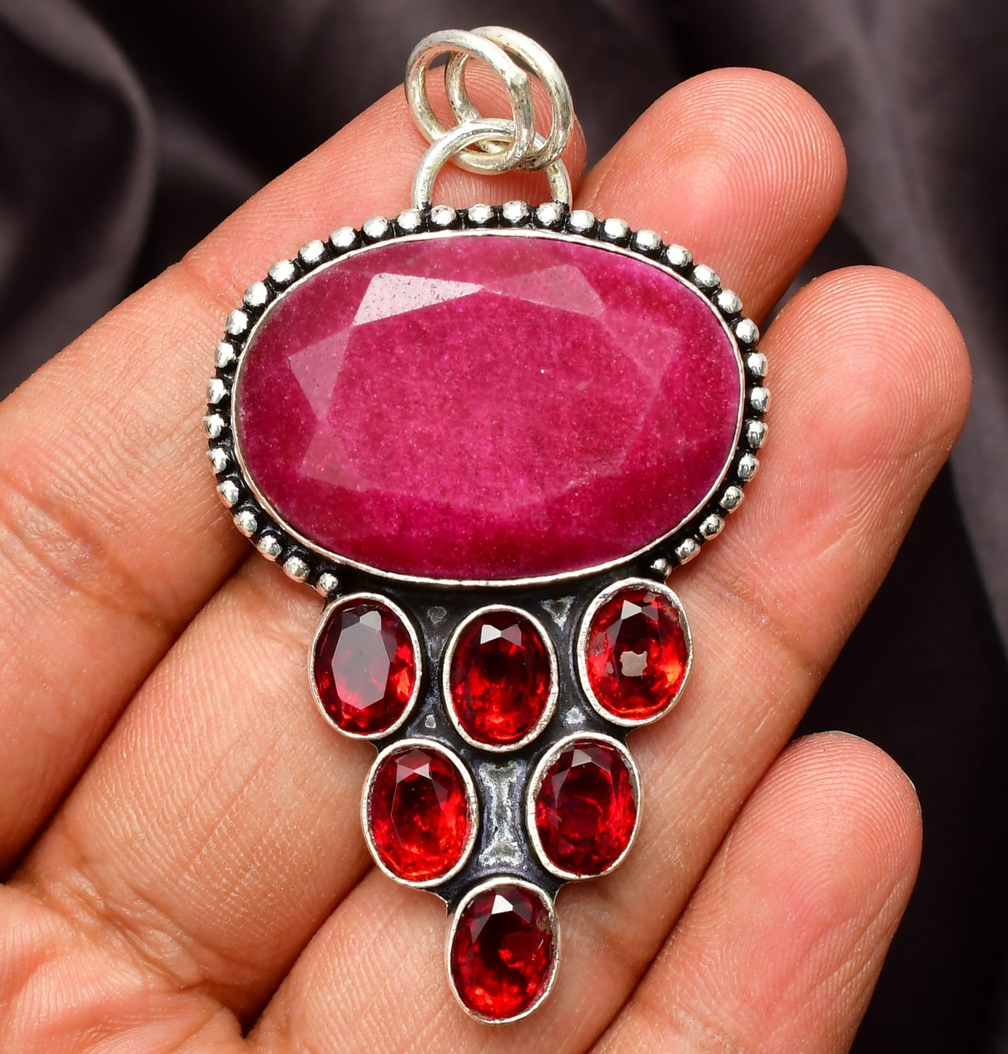 Ruby (Lab-Created) Gemstone 925 Sterling Silver Handmade Pendant Jewelry 1.77″