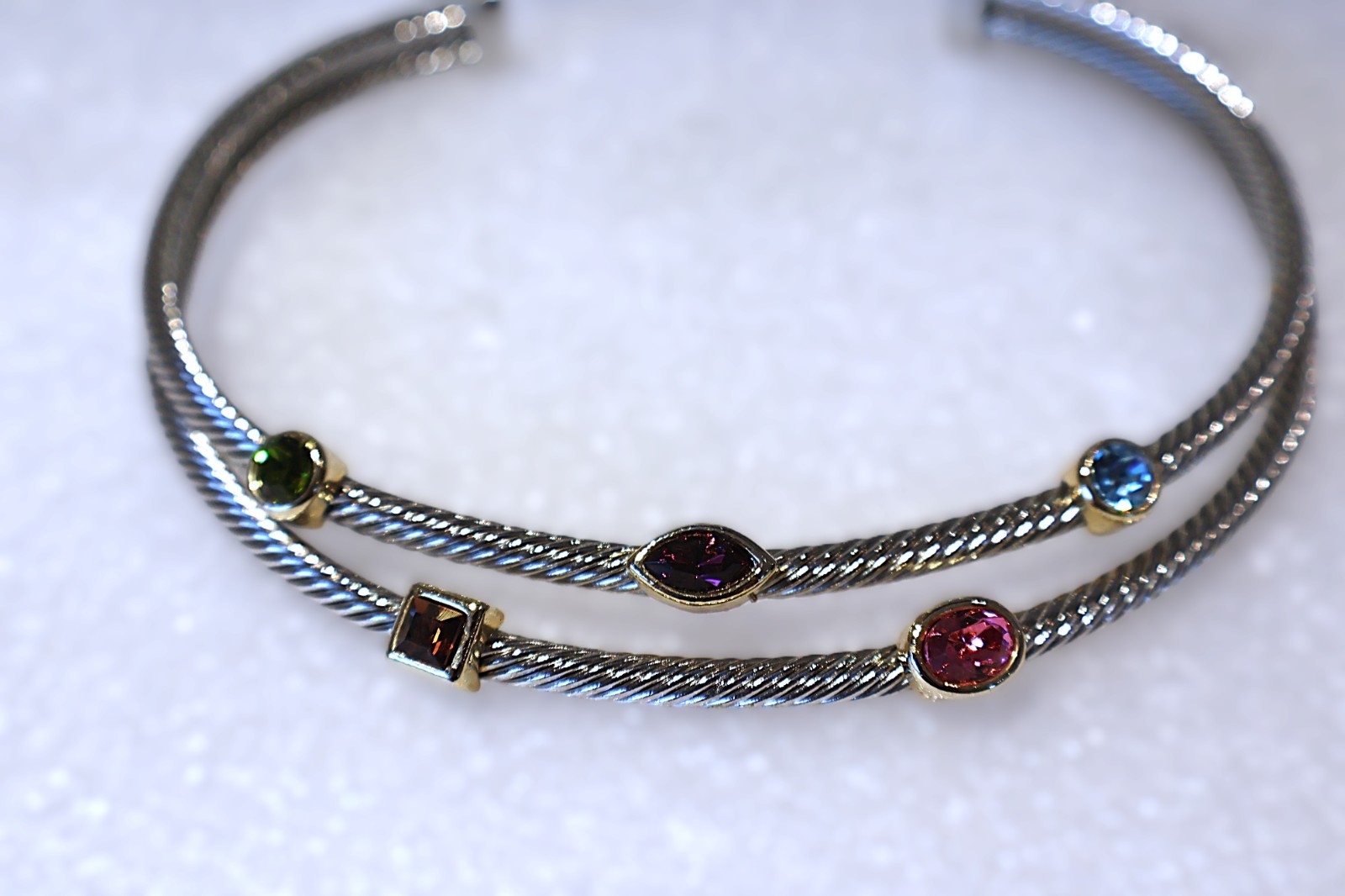 Designer Inspired Cable Choker Necklace and Bracelet Set Two Tone
