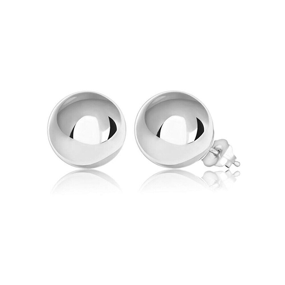 925 Sterling Silver Round Ball Stud Earrings High Polished Butterfly Post Backs