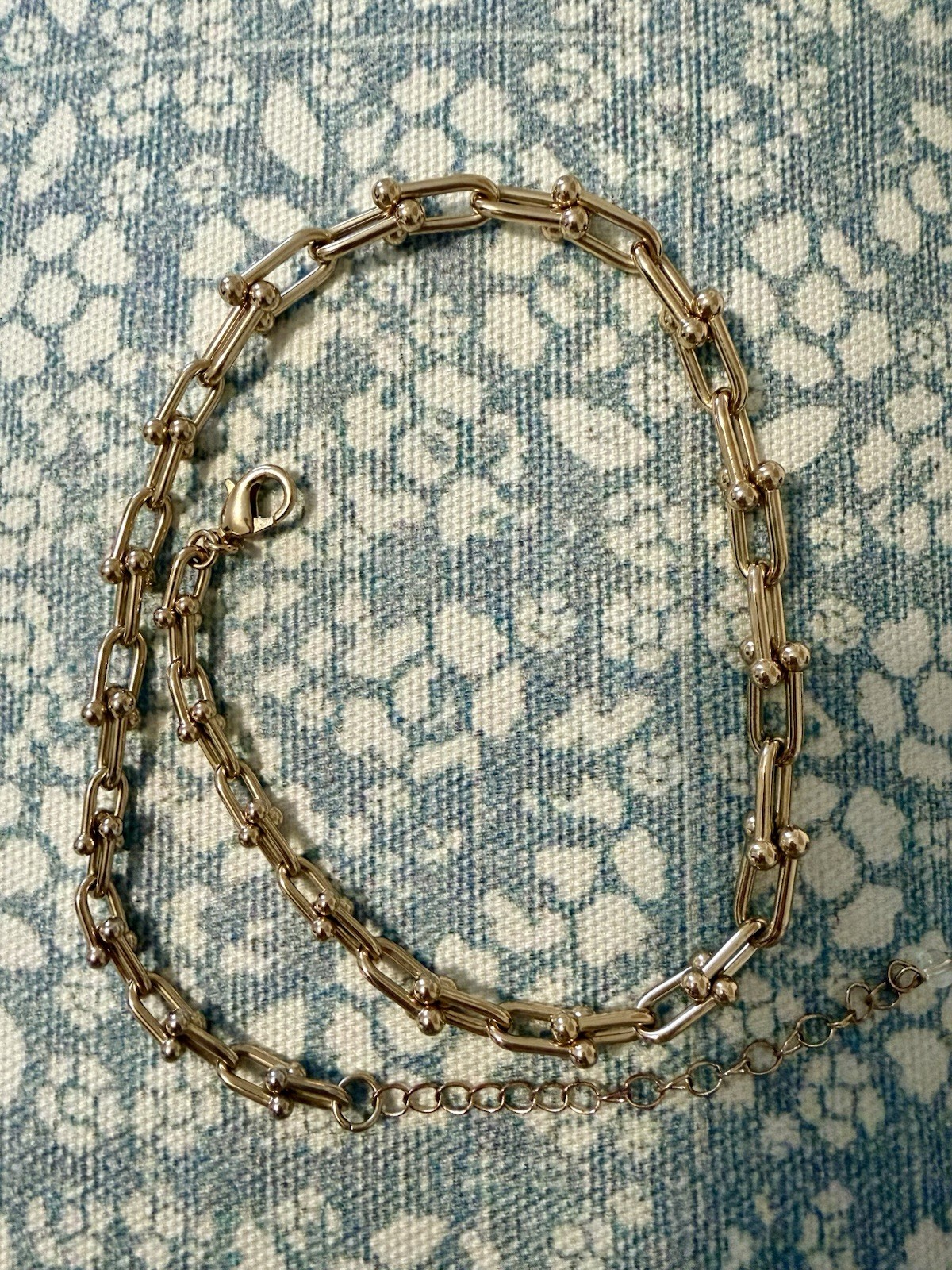Gold Bar Link Chain Necklace Adjustable Length Lobster Closure 19-24in