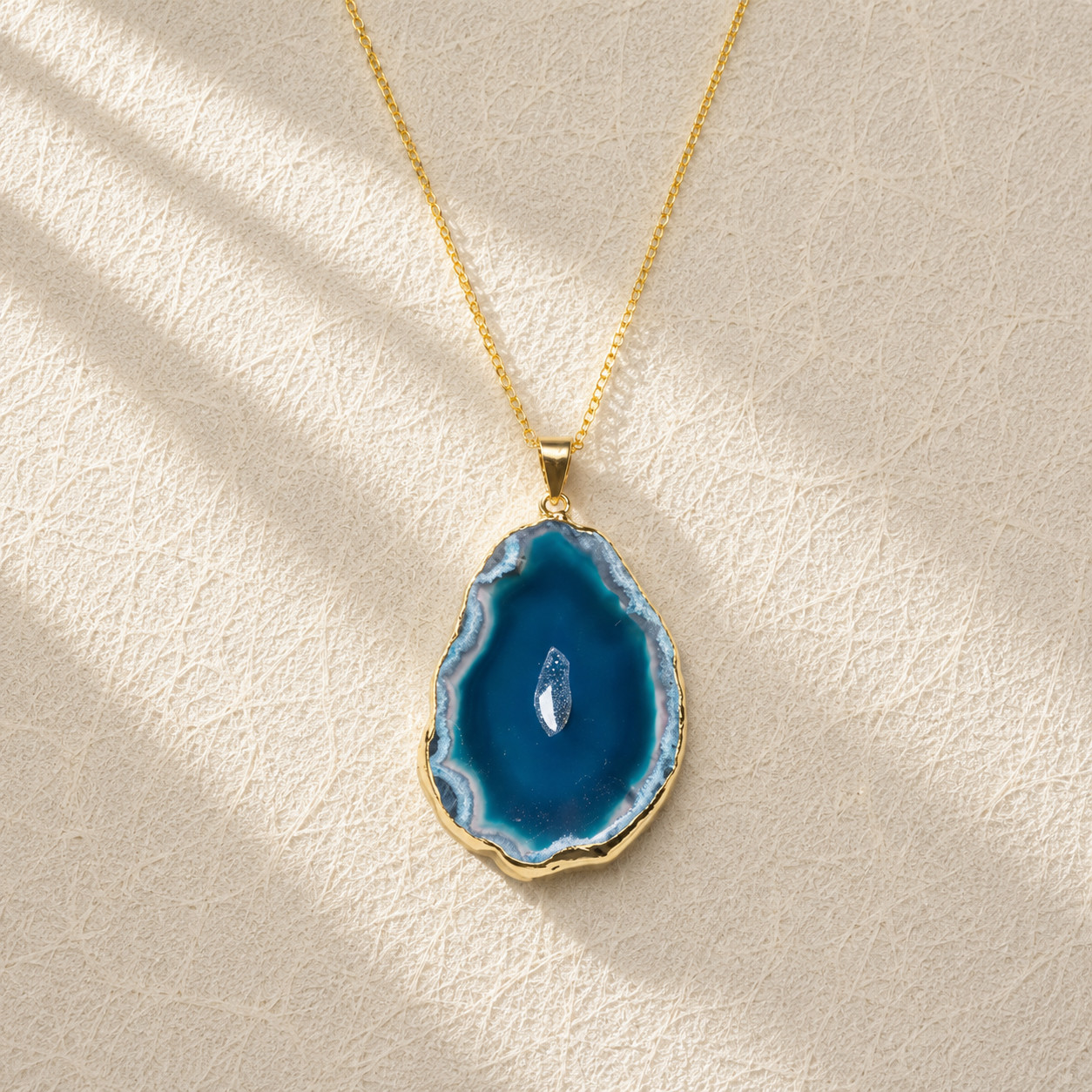 Natural Blue Quartz Geode Druzy Necklace | Handcrafted Unique Irregular Pendant