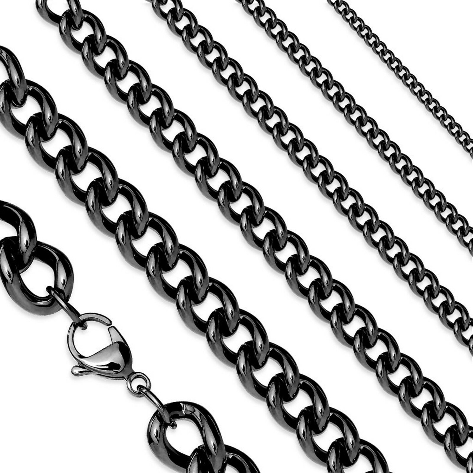 Black Curb Chain Stainless Steel 15-20-inch 3mm Wide Mens Womens Necklace