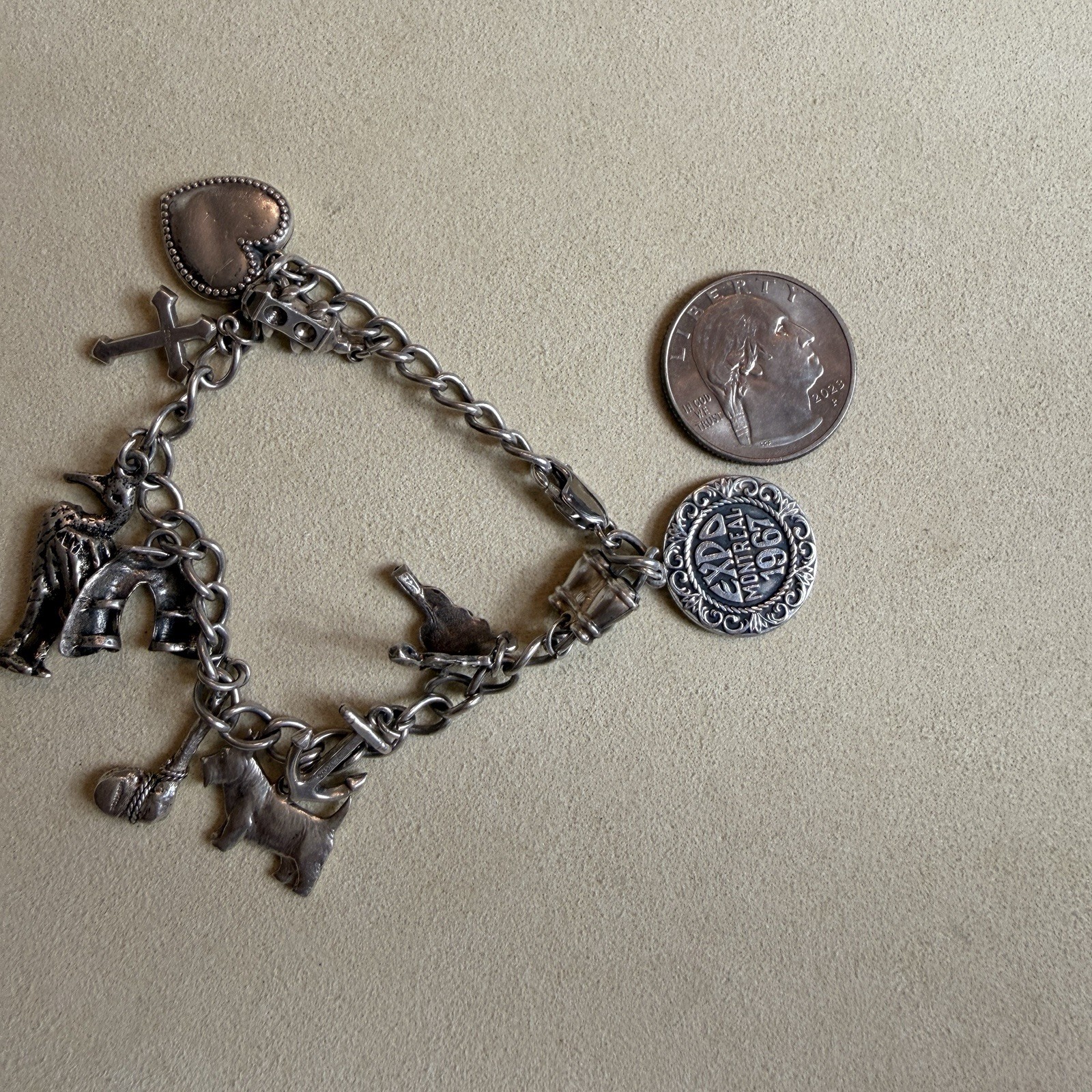 Vintage 925 Sterling Silver Charm Bracelet Size 6 3/4 inches