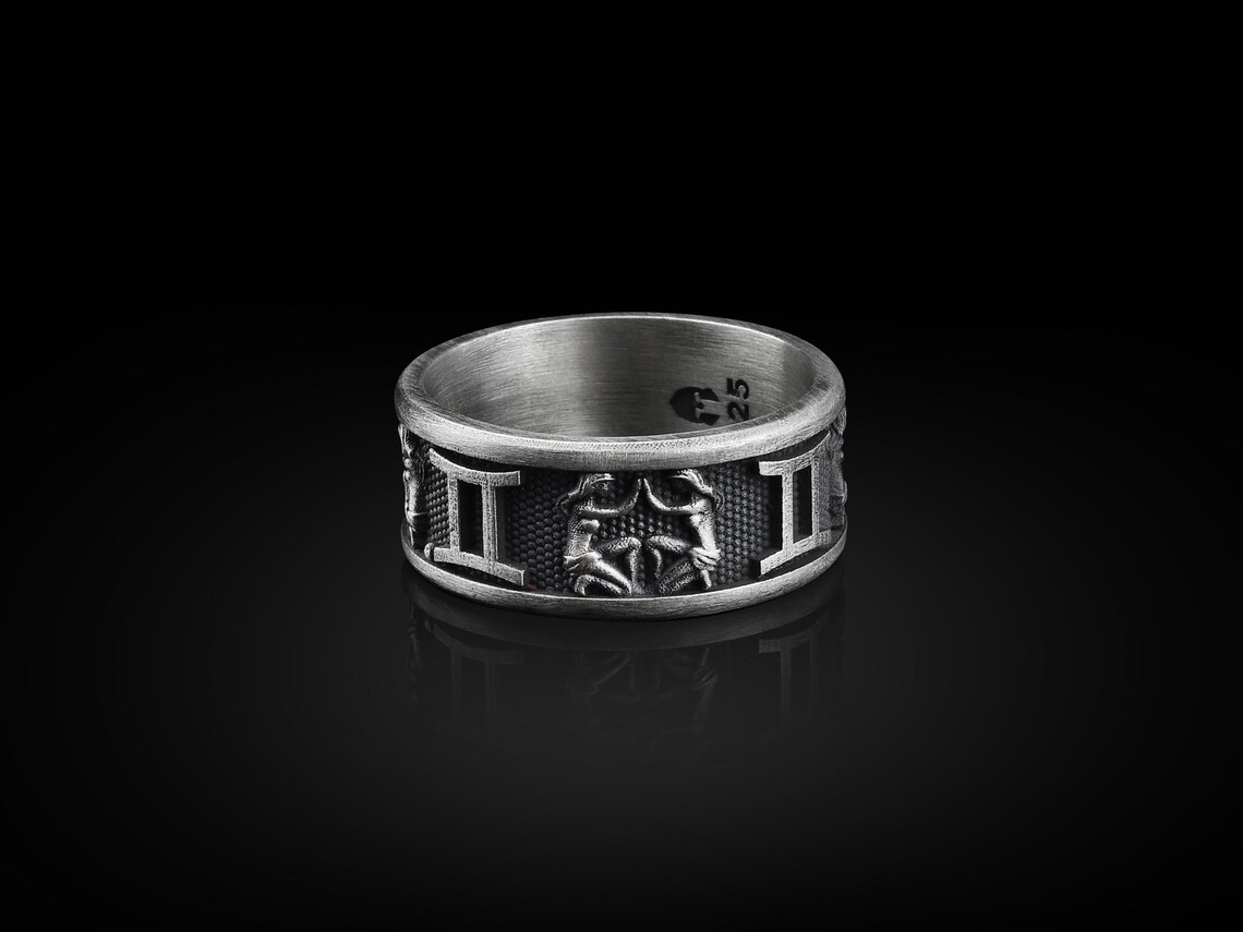 925 Sterling Silver Gemini Zodiac Ring Size 9 Astrology Fashion Spiritual