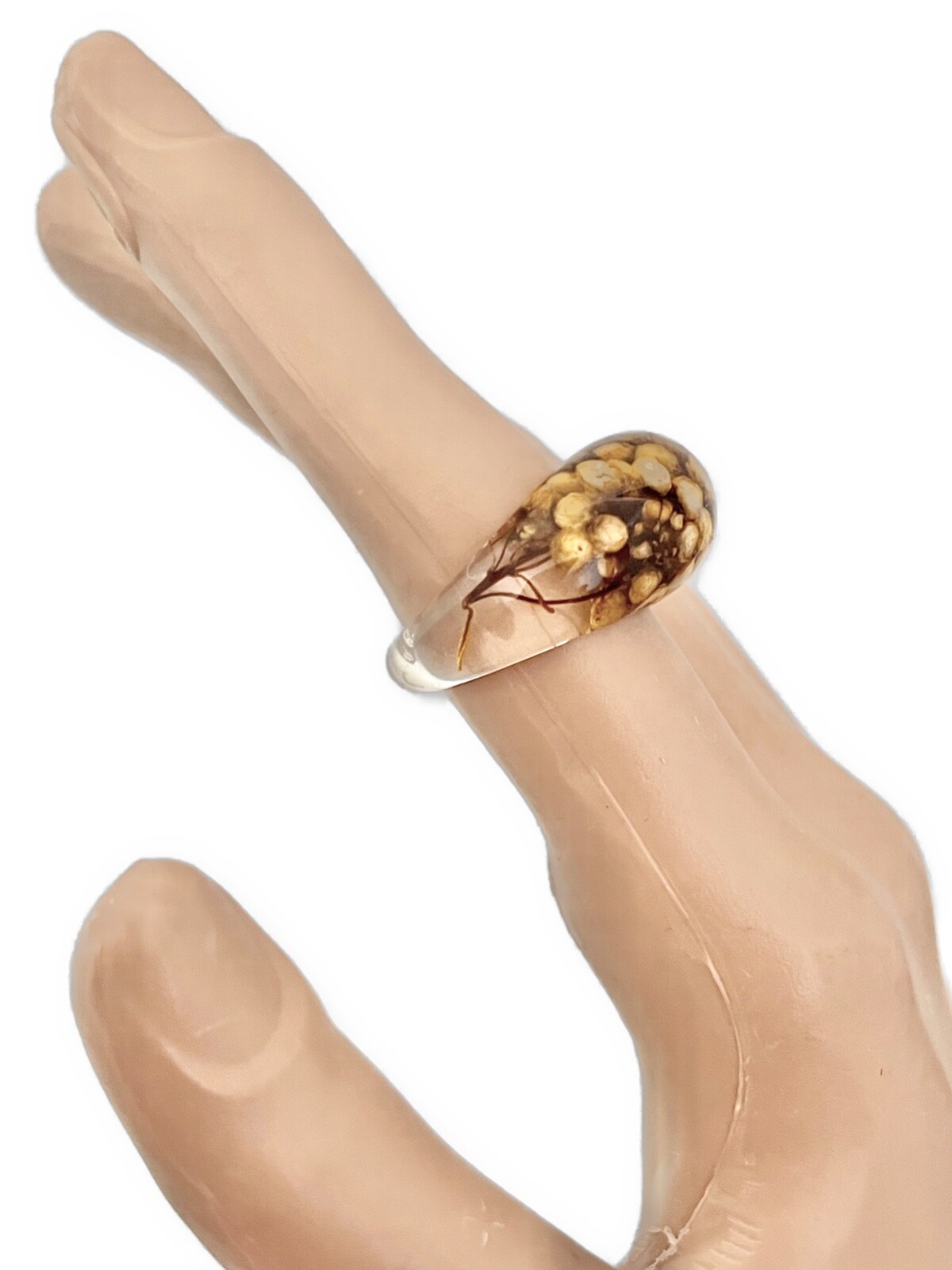 Fun Bold Brown & Beige Resin Acrylic Statement Big Dome Ring Size 6.25