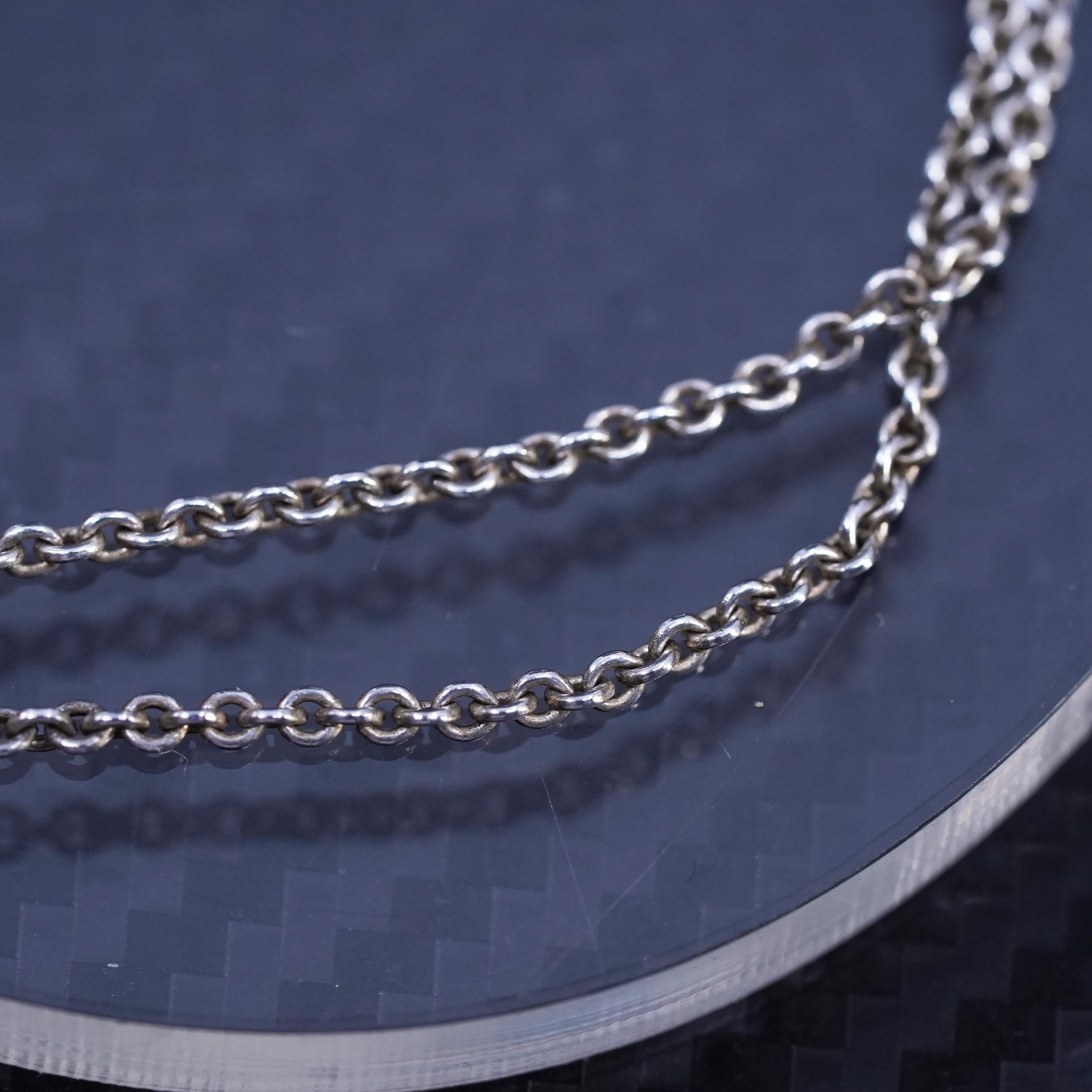 16+2” 1.6mm, vintage Sterling 925 silver necklace, textured circle chain