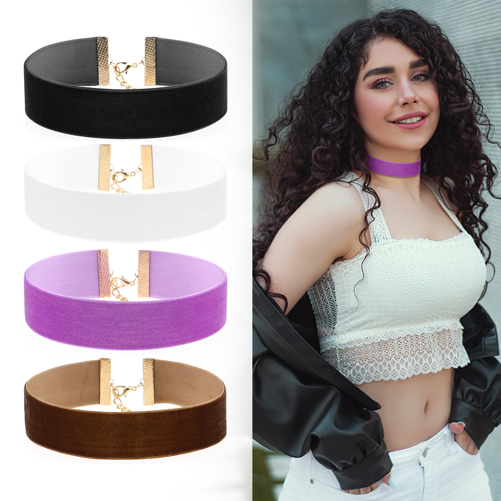 4pcs Women’s Gothic Wide Velvet Choker Retro Ribbon Collar Necklace Adjustable