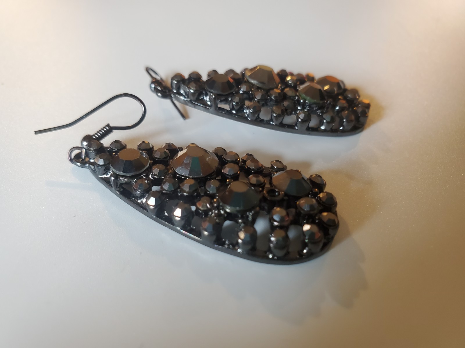 Park Lane Game On Pierced Earrings Fish Hook Hematite Black Swarovski Crystals