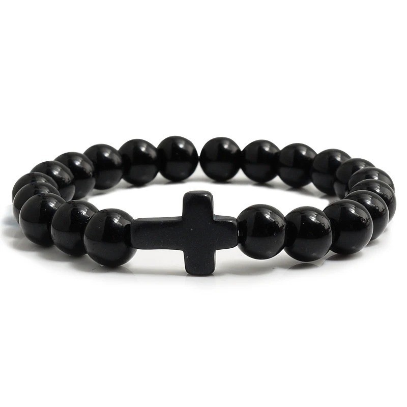 Cross Beaded Bracelet Natural Stone Handmade Men Women Prayer Gift