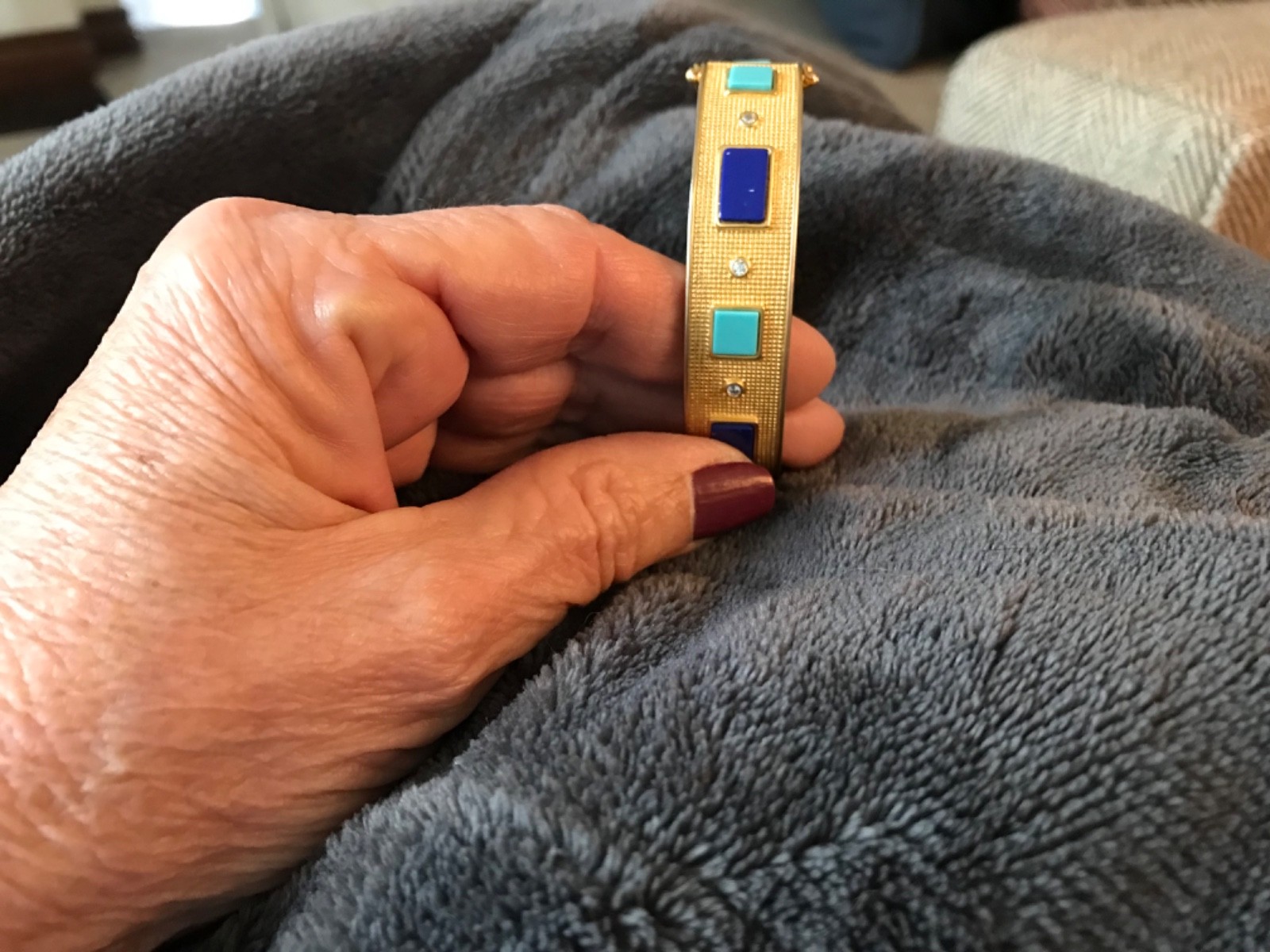 Freida Rothman Brick set 925SS with square turquois, lapis and bezel clear cz