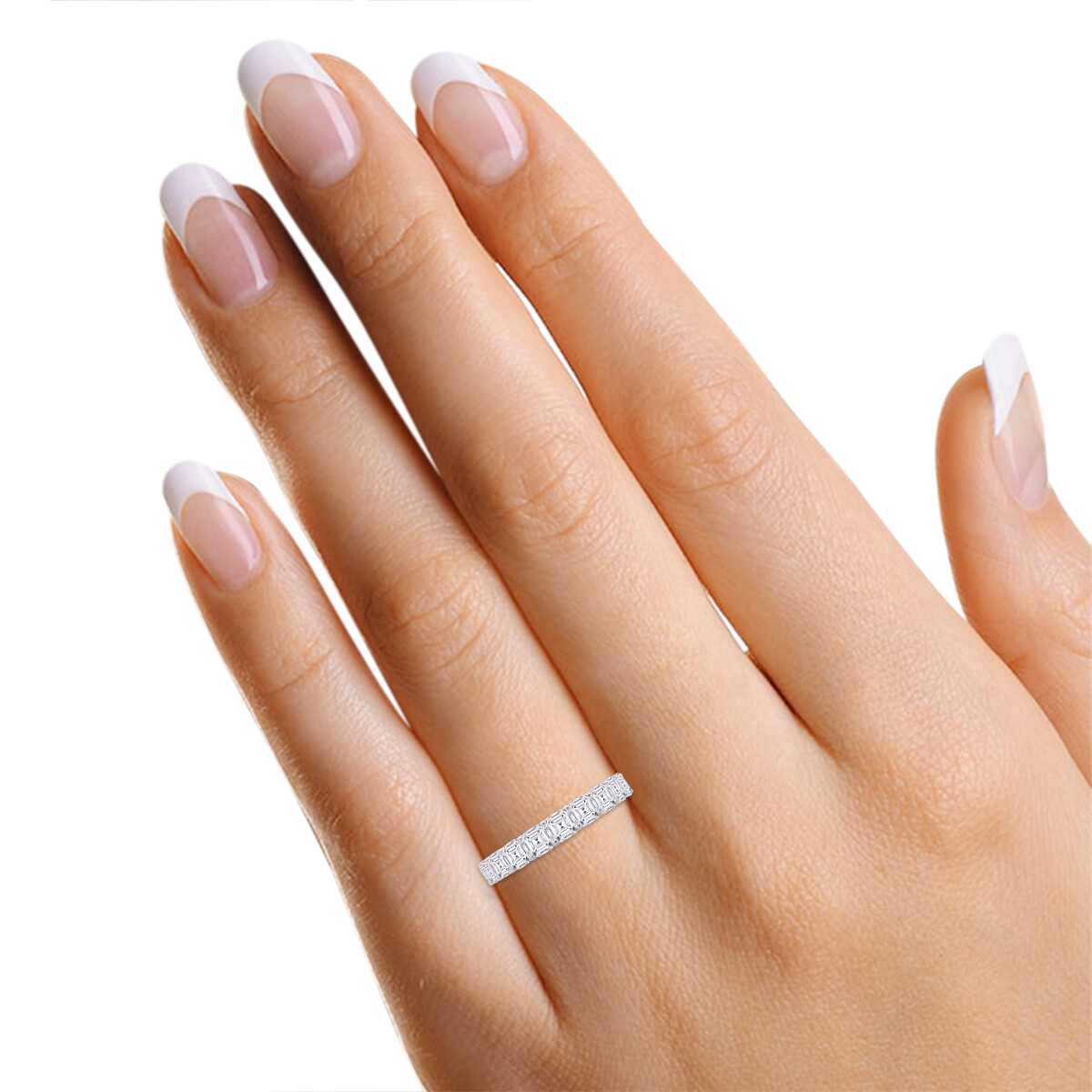 Simulated Asscher Diamond Eternity Band Ring In 14K Gold Plated Silver