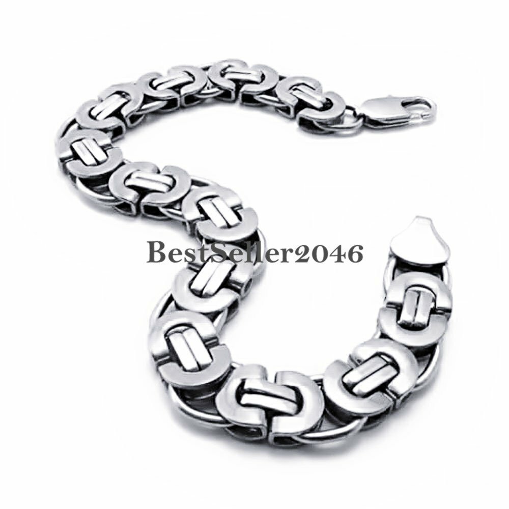 Flat Byzantine Link Chain Stainless Steel Men’s Heavy Chunky Bracelet 8.7Inch