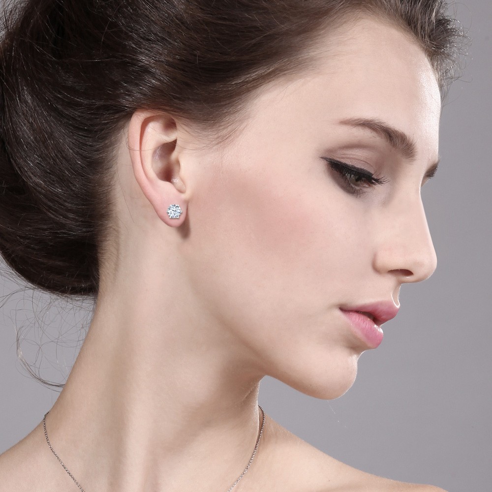 Gemstone Birthstone Rhodium Plated Stud Earrings For Women Men | 1.50 Cttw |