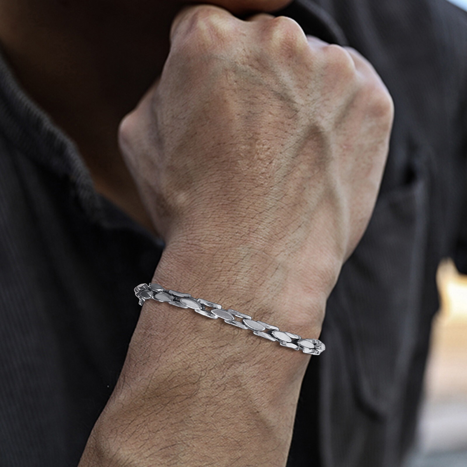 Stainless Steel Simple Plain Chain Strand Bracelet Couple Link Bracelet Classic
