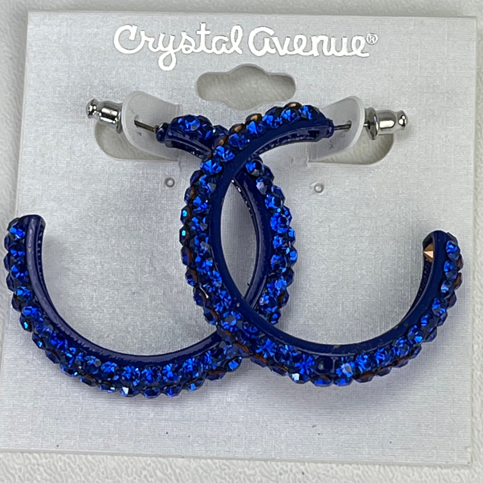Blue Crystal Half Hoop Earrings Crystal Avenue Cobalt Pierced Lead Compliant
