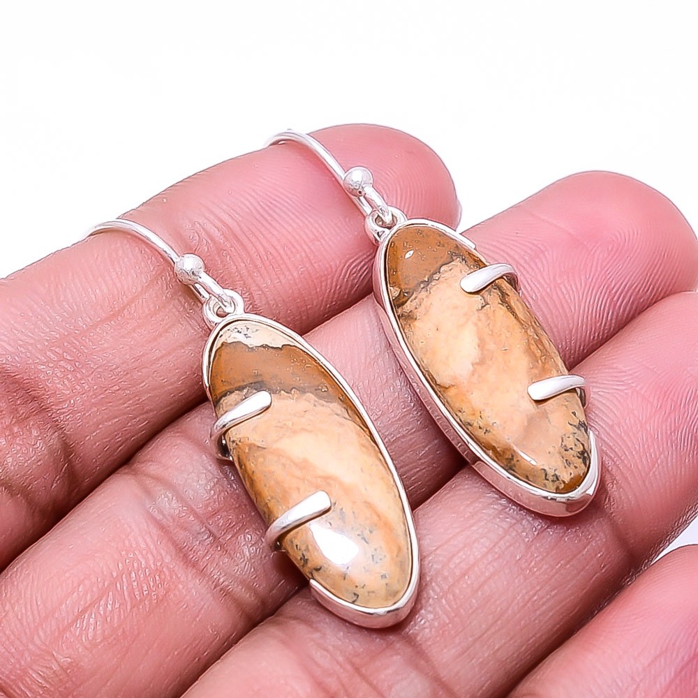 Natural Picture Jasper 925 Sterling Silver Earring 1.76″ E67, Christmas Gift