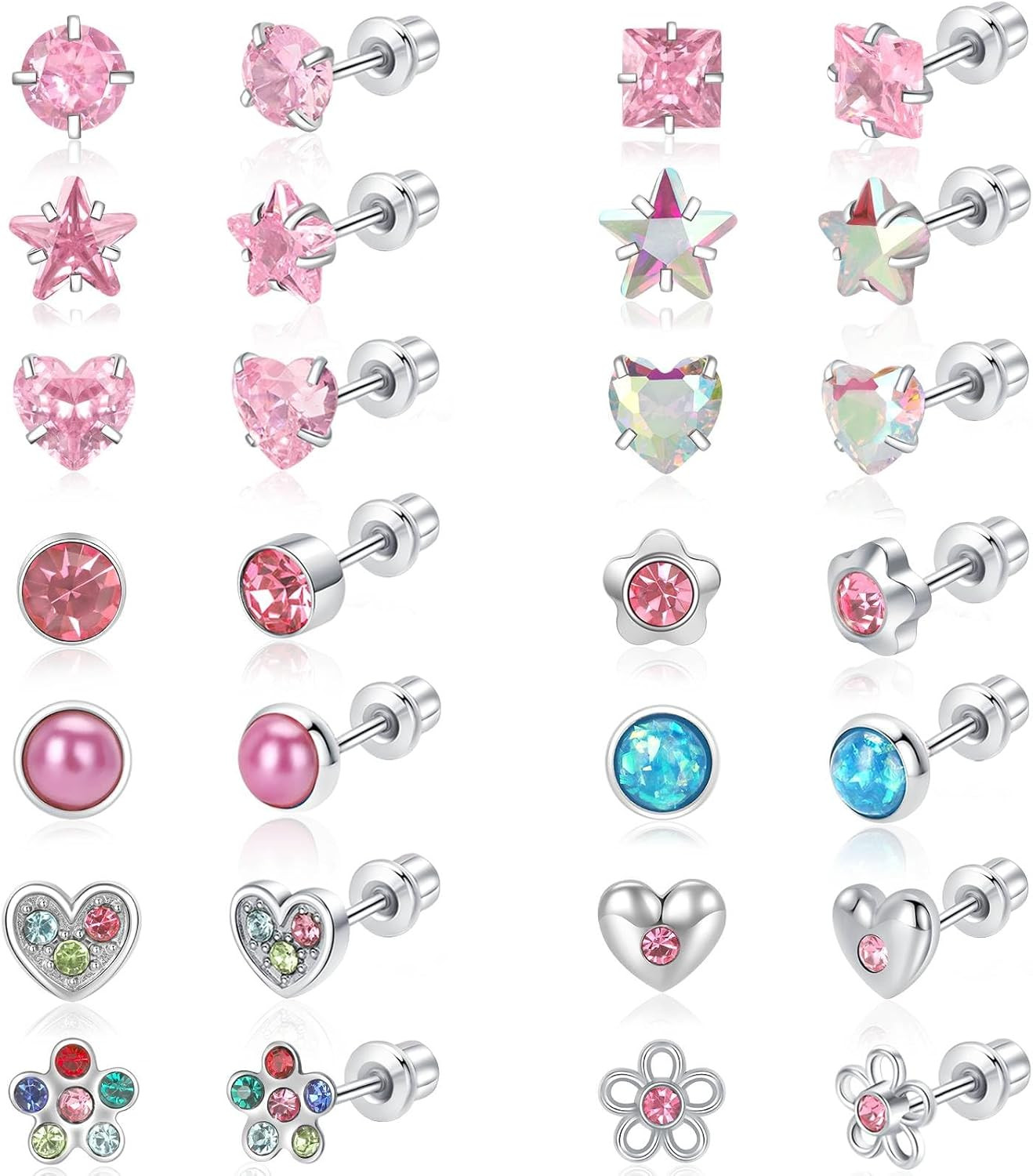 14 Pairs Surgical Steel Earrings Sets Toddler Kids Earrings Screw Back For Women