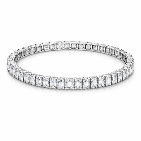 Silver-Tone CZ Tennis Bracelet Women Emerald Cut Crystal Stretch Elegant Gift