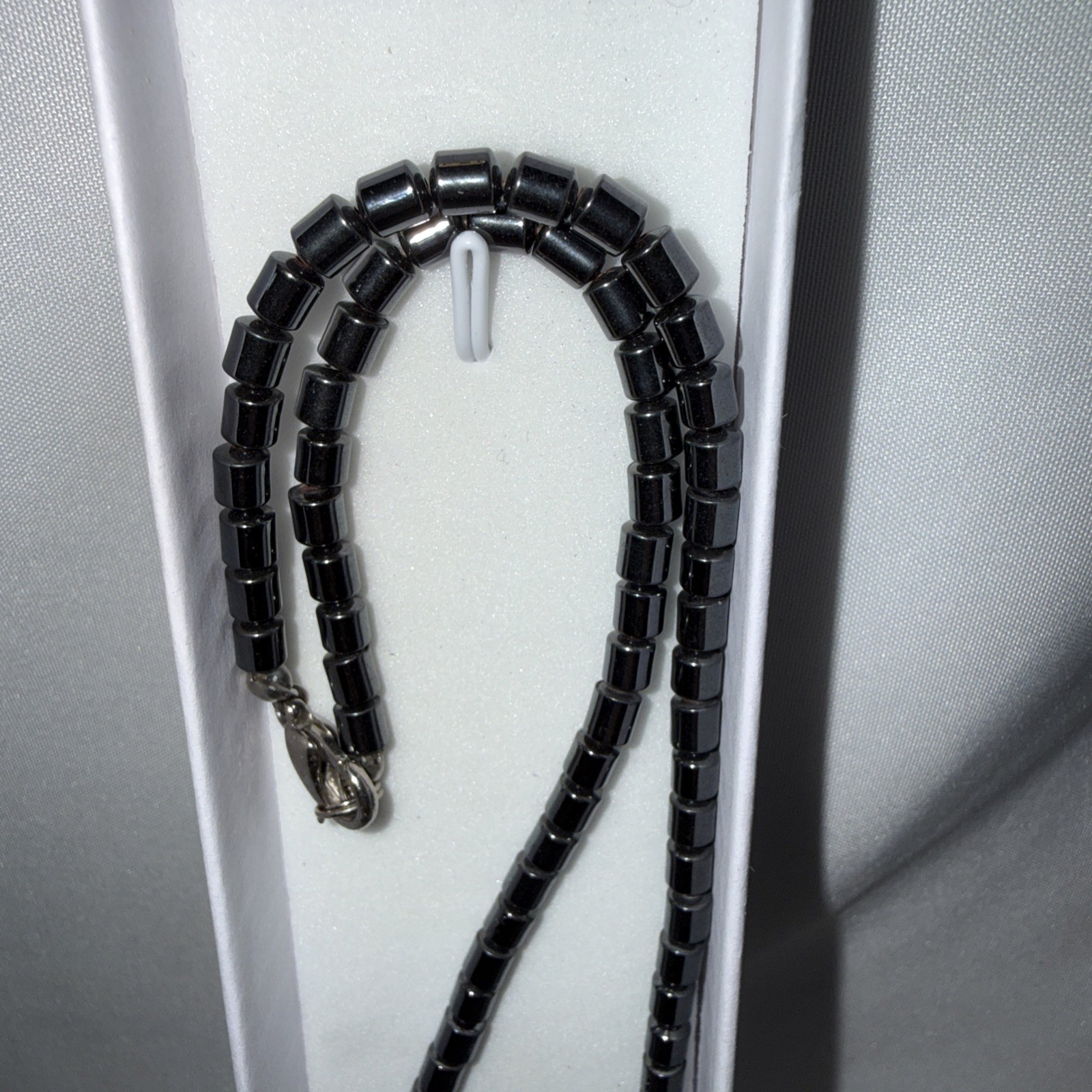 NEW Hematite Beaded Necklace with Arrowhead Triangle Pendant – Gunmetal Gray