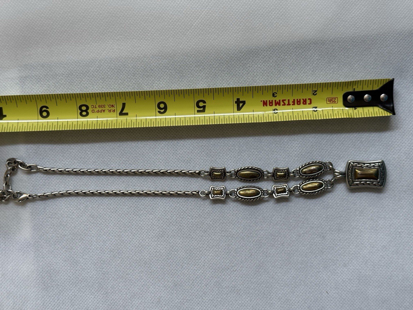 Brighton Silver & Gold Tone Braided Chain Necklace Rectangle Pendant