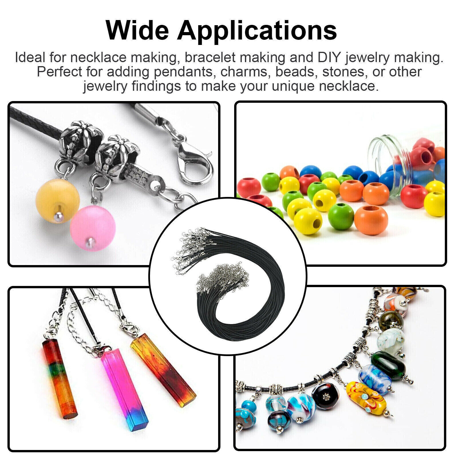 50PCS Black Waxed Necklace Cord for Jewelry Making Braided Leather Rope Chain US