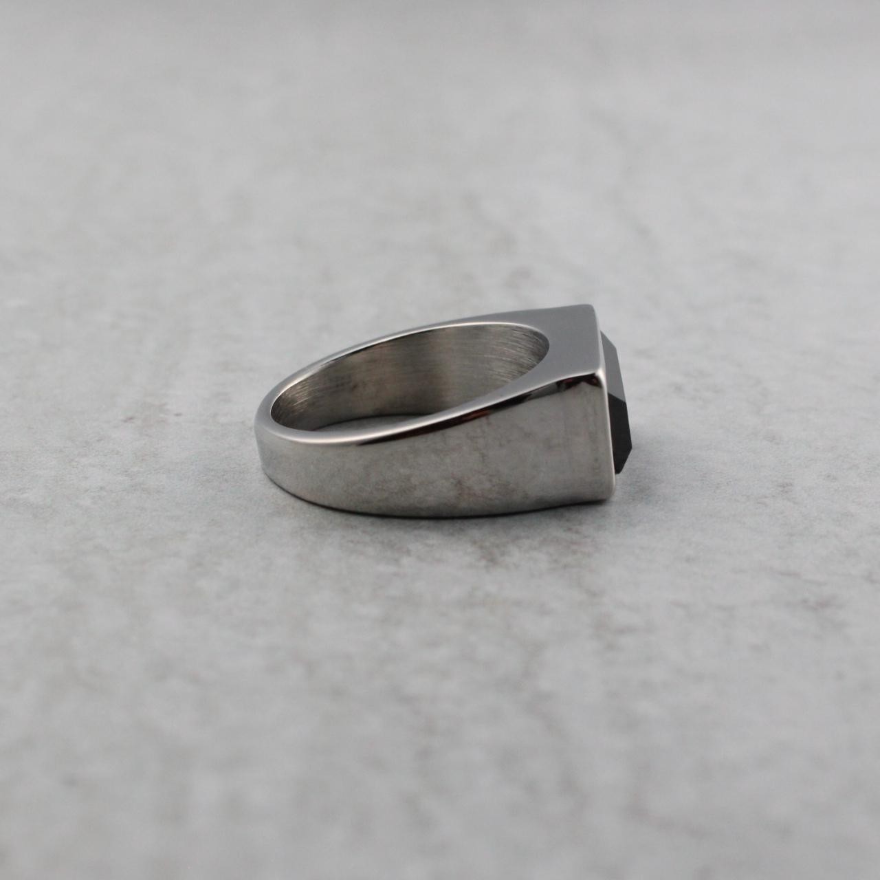 Silver Onyx Rectangle Signet Ring Stainless Steel Pinky Ring