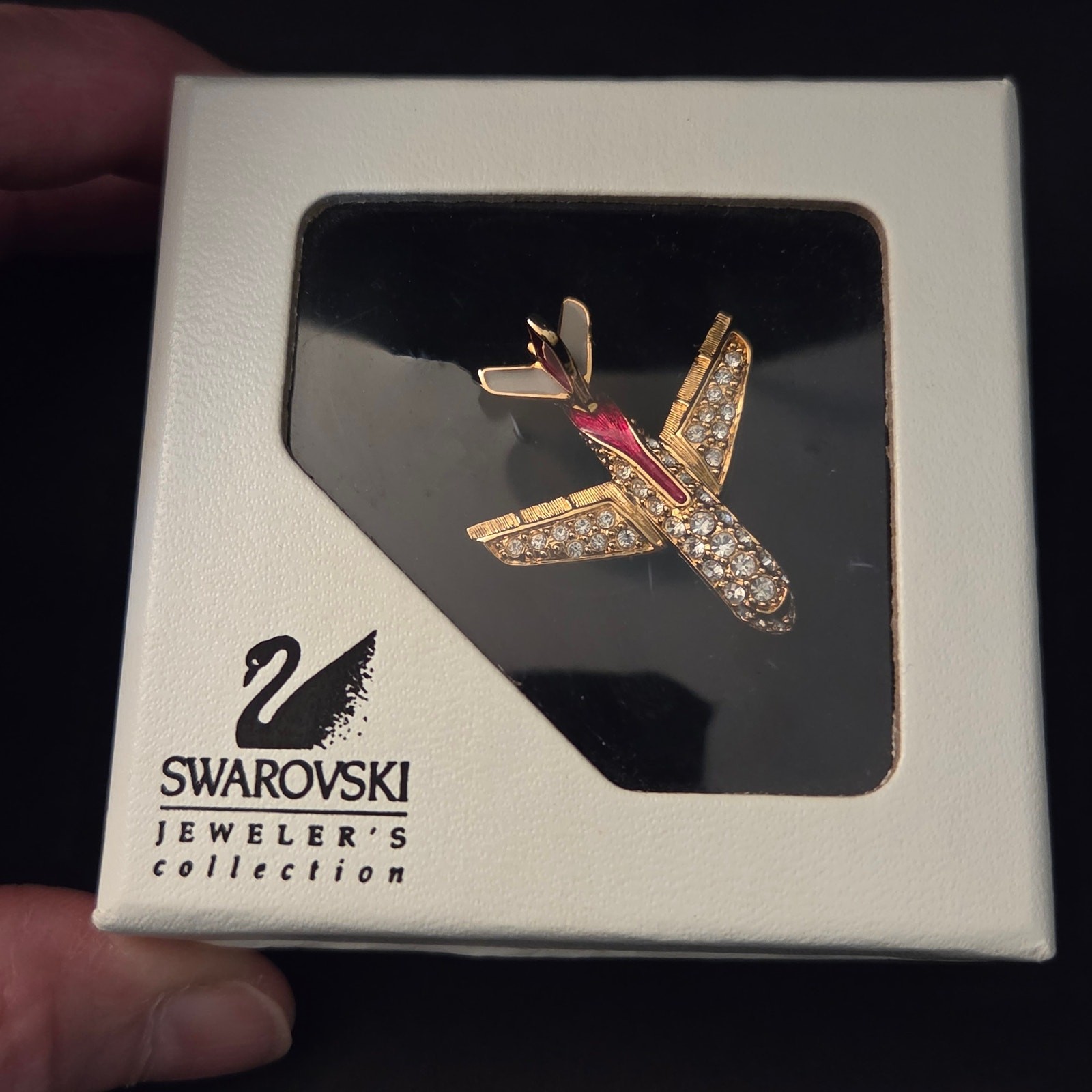 NIB Swarovski Crystal “Bridging The Pacific” Signed Airplane Pin Commemorative