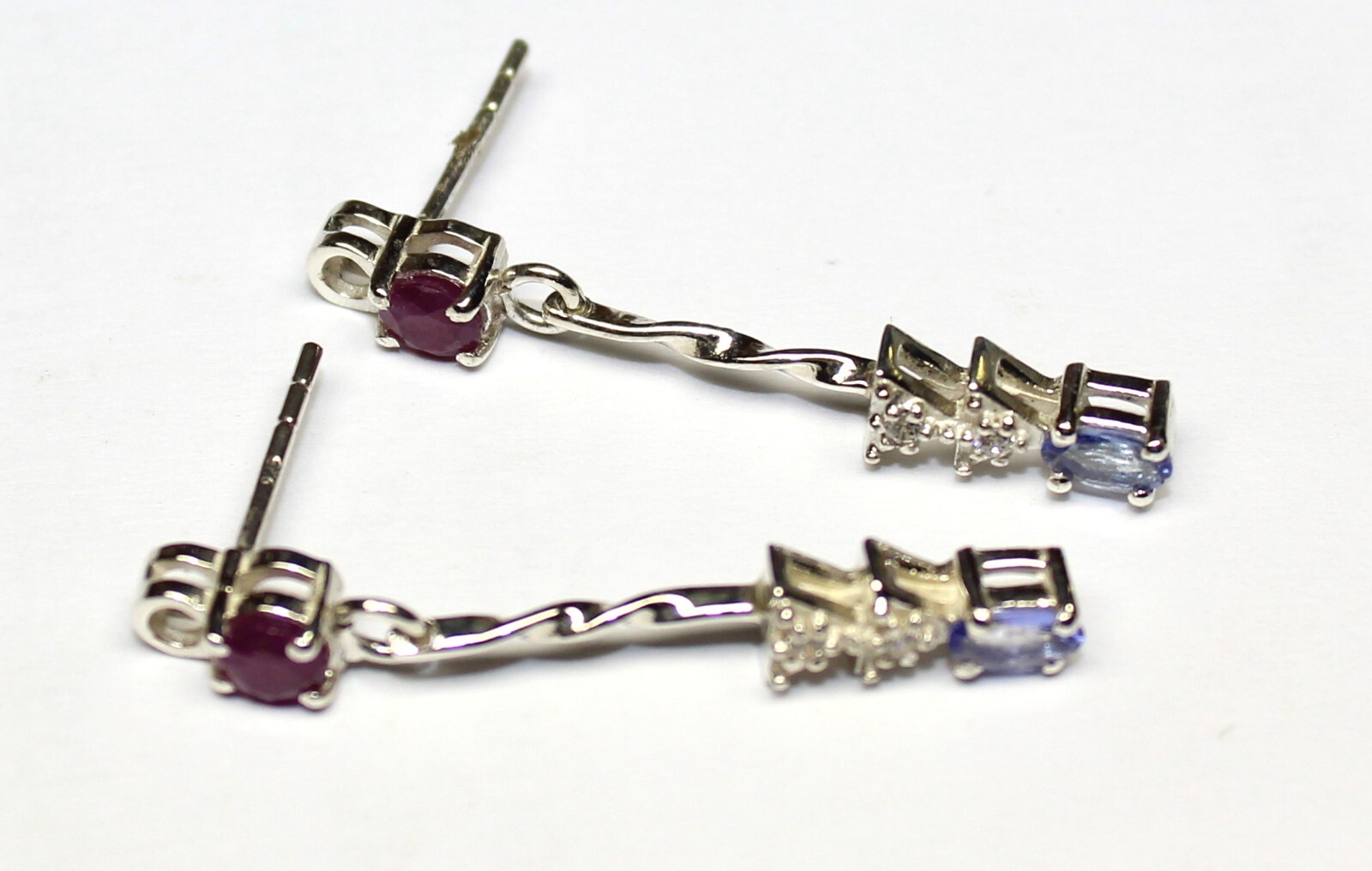 Genuine Tanzanite With Ruby 925 Silver Dangle Earrings, Ruby Tanzanite Earrings