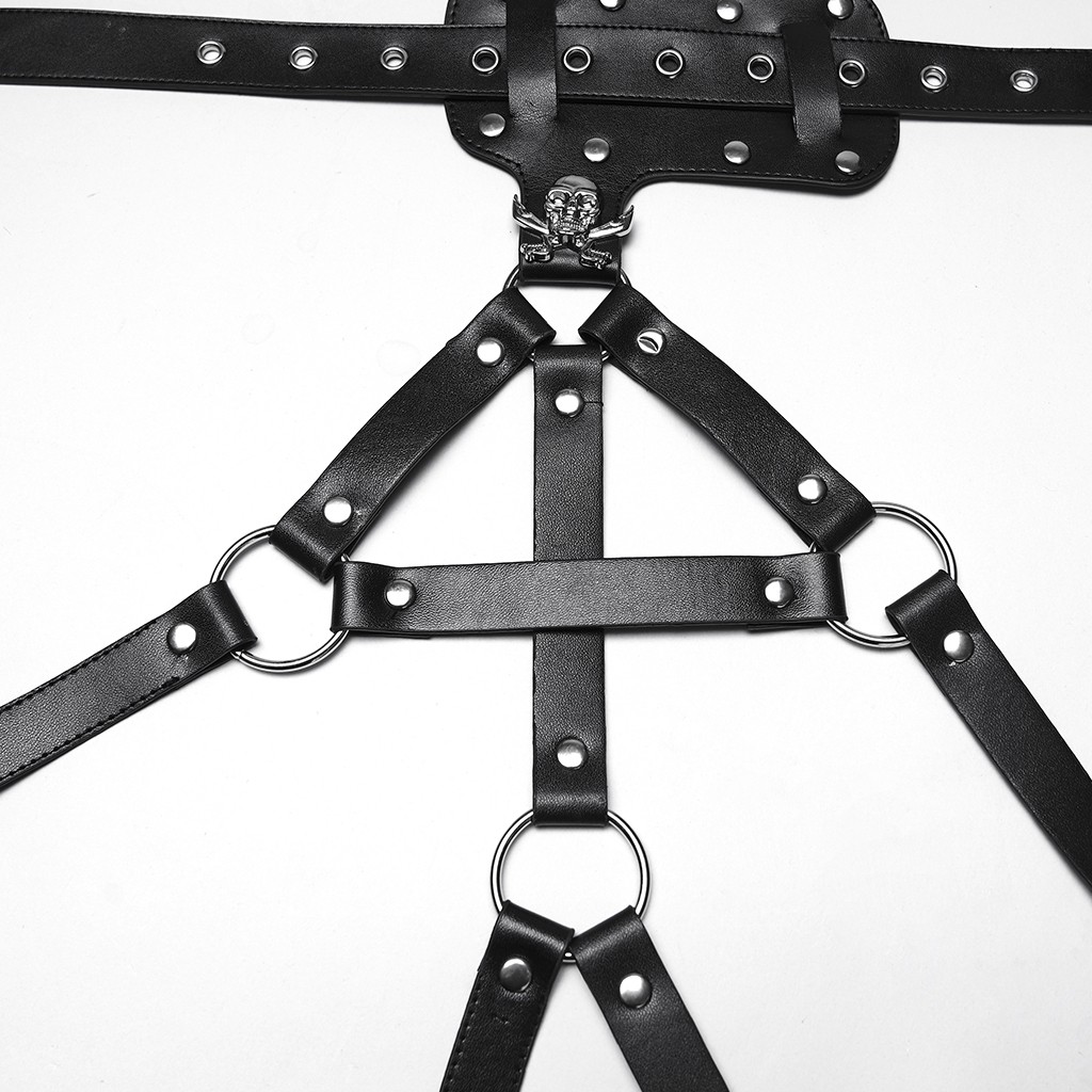 PUNK RAVE PUNK RAVE Gothic Punk Leg Harness Garter Belt Black Faux Leather