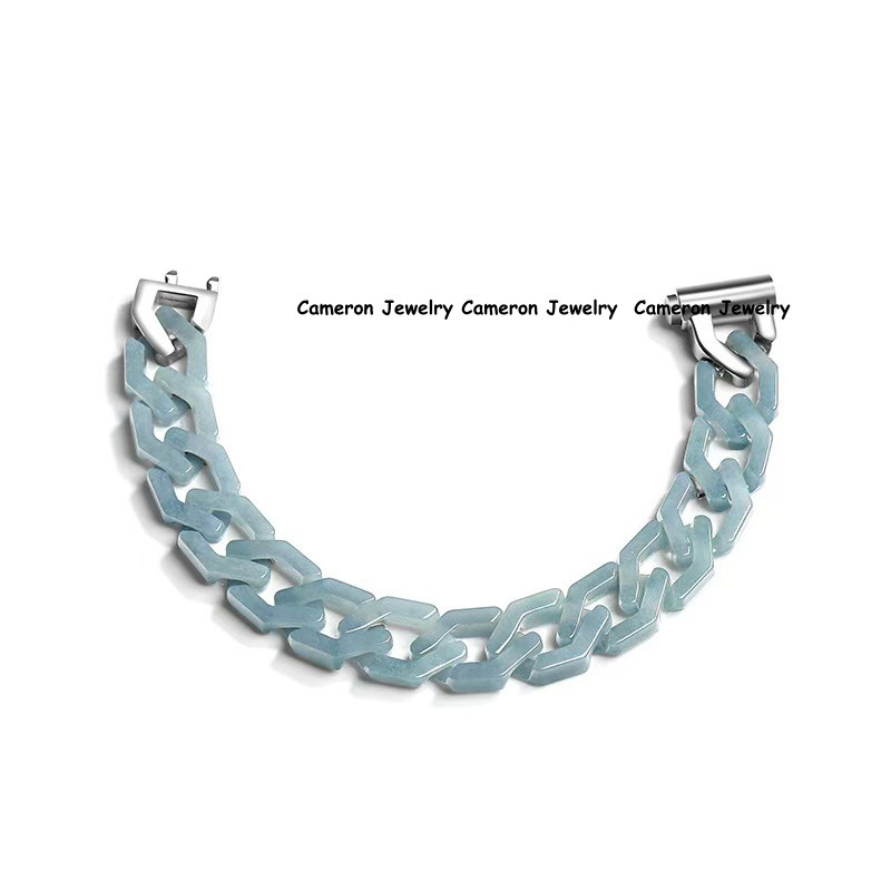 Real Grade A Natural Blue Jade Jadeite Bracelet Curb Link Necklace 5.9-24inch