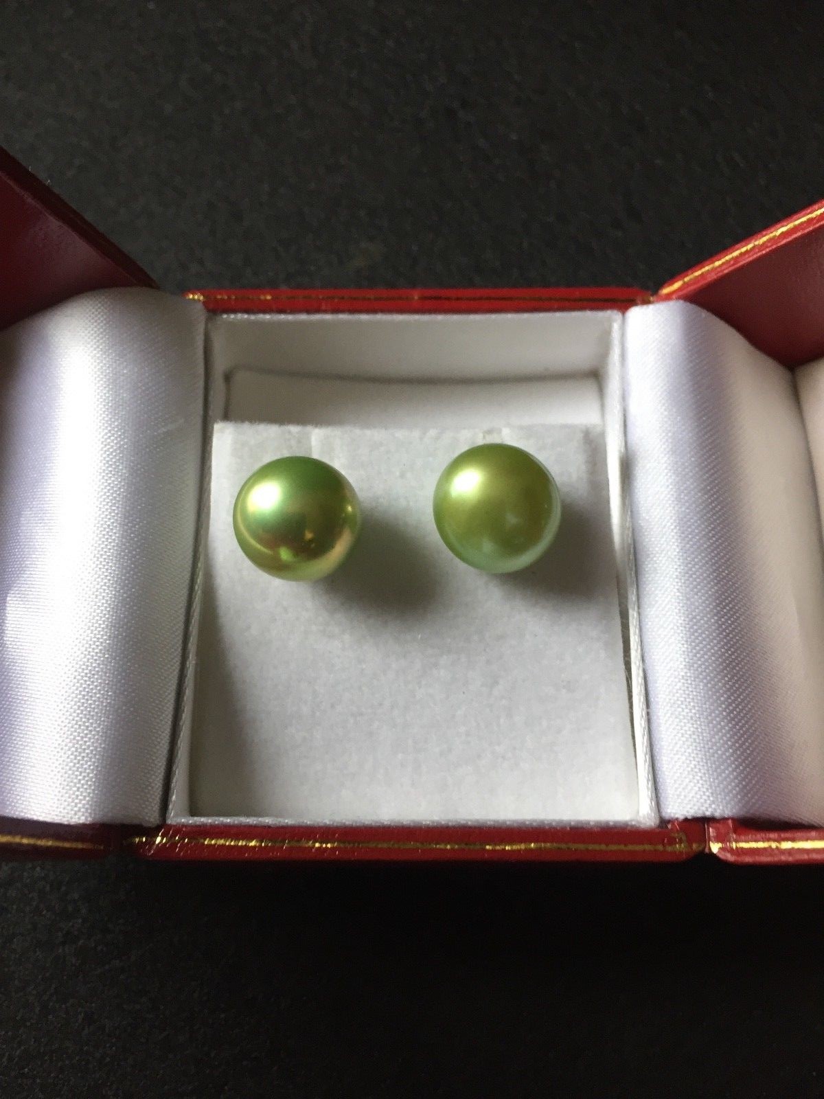 Guaranteed Genuine 8.5mm Select Green Pearl .925 Sterling Silver Stud Earrings