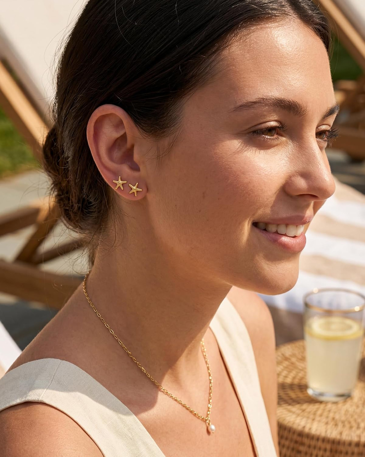 Gold Earrings for Women Small Starfish Studs 14K Gold Plated Dainty Lightweight